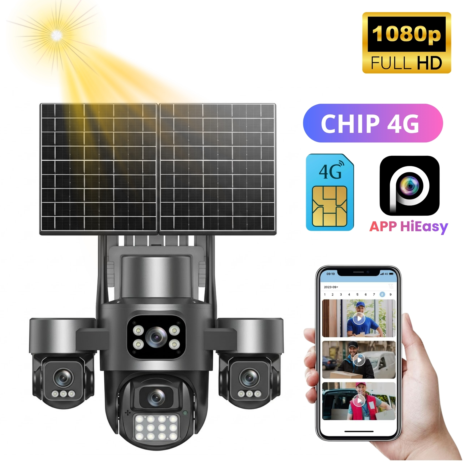 CAMARA SEGURIDAD SOLAR CON CHIP 4G PTZ 4 LENTES 2 PANELES SOLARES VIGILA MONITORIA DESDE CELULAR - 1