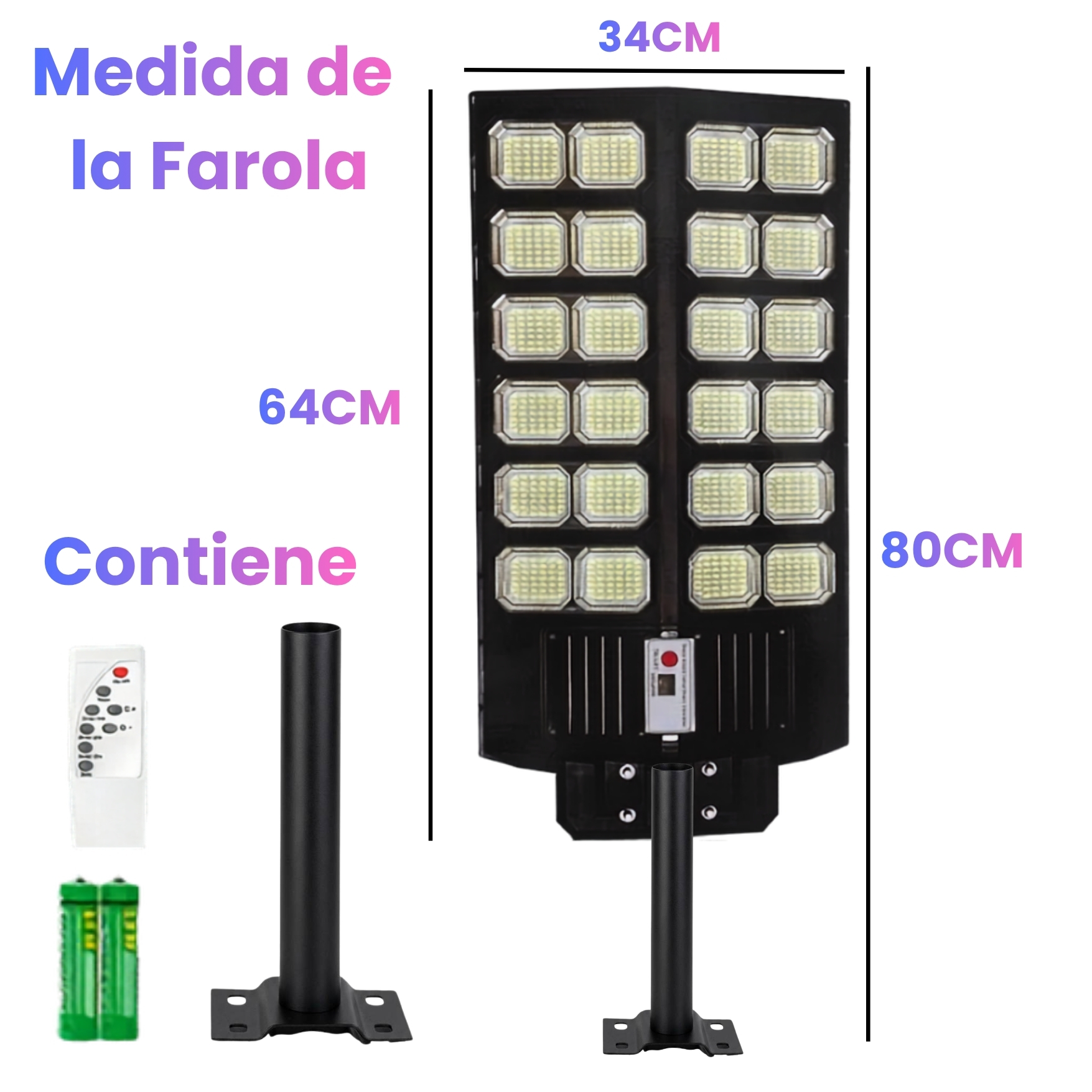 REFLECTOR FAROLA LUZ LED CON PANEL SOLAR LAMPARA ILUMINACIÓN SOLAR 600W + SOPORTE CONTROL REMOTO - 2