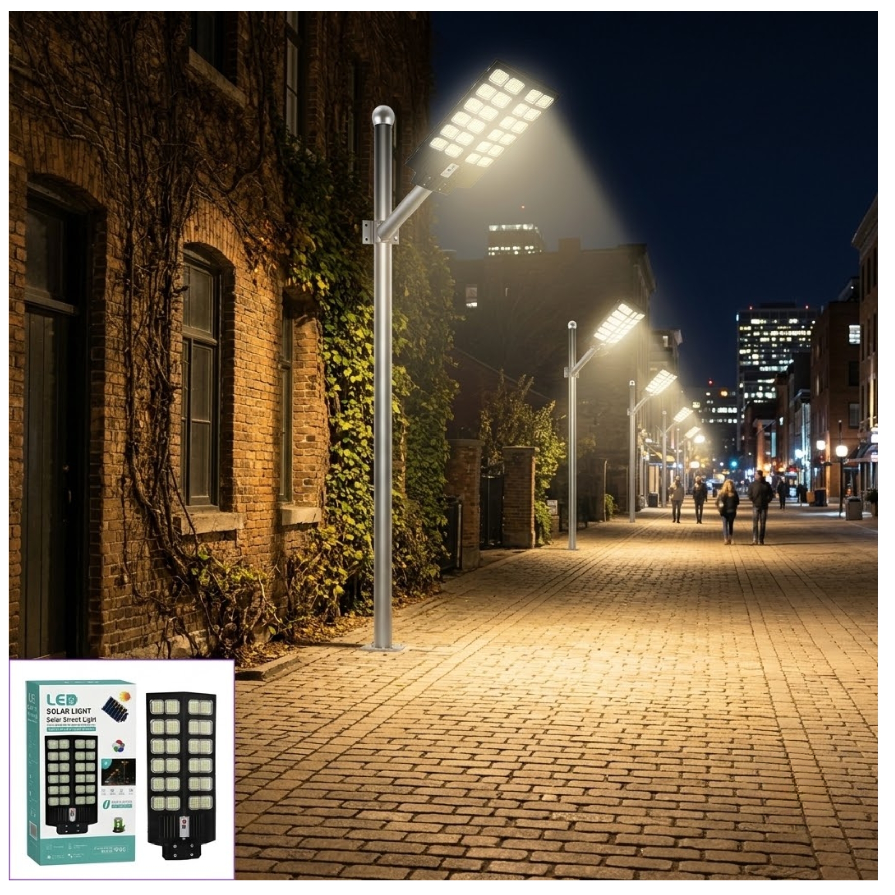 REFLECTOR FAROLA LUZ LED CON PANEL SOLAR LAMPARA ILUMINACIÓN SOLAR 600W + SOPORTE CONTROL REMOTO - 5
