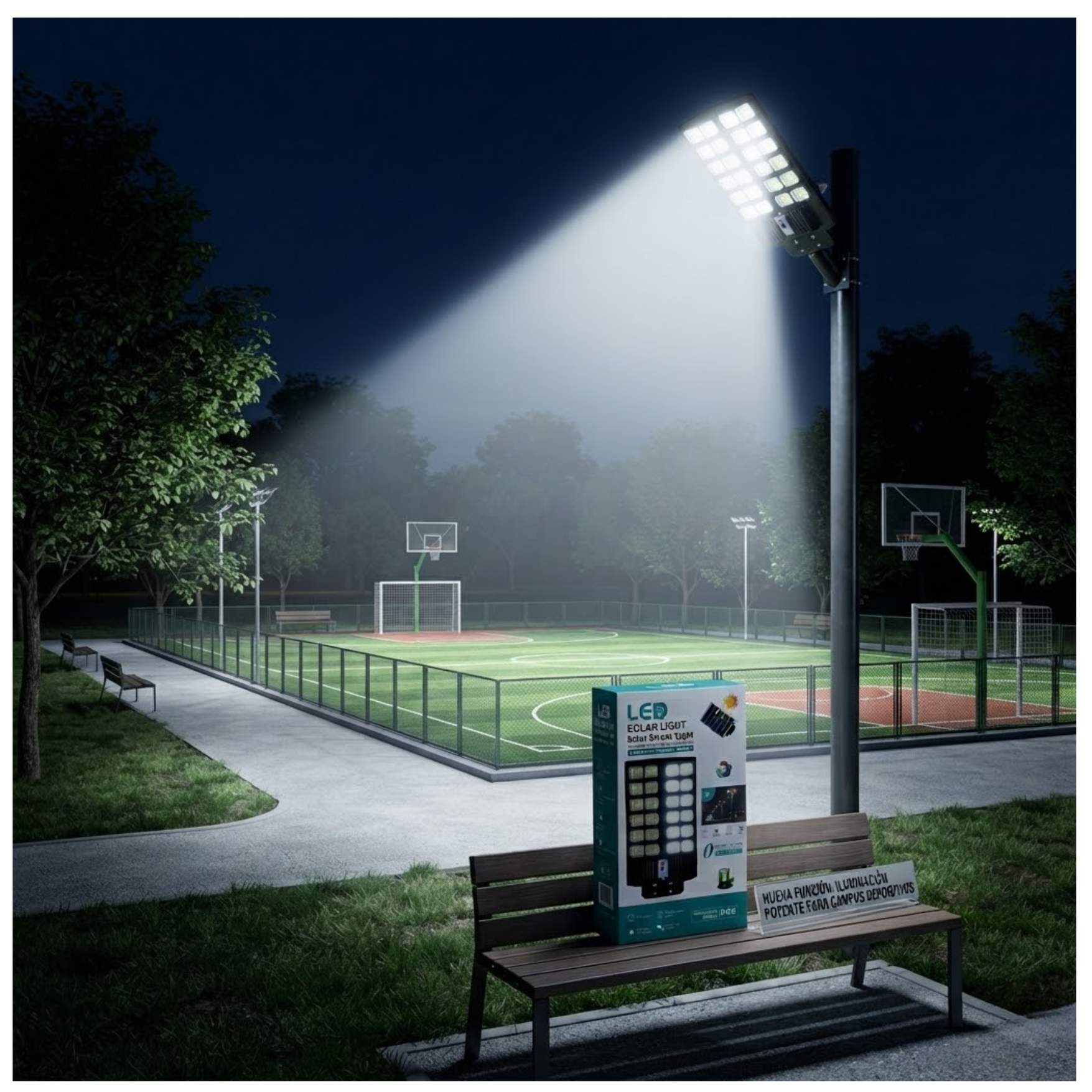 REFLECTOR FAROLA LUZ LED CON PANEL SOLAR LAMPARA ILUMINACIÓN SOLAR 600W + SOPORTE CONTROL REMOTO - 7