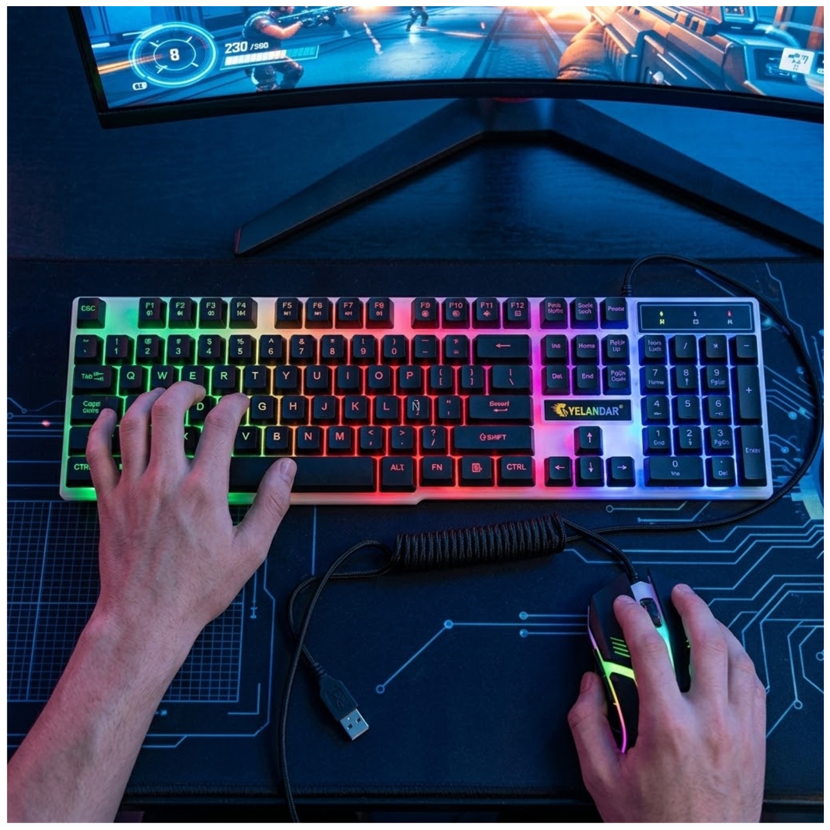 KIT TECLADO MOUSE RETROILUMINADO GAMING PARA COMPUTADORA LAPTOP - 6