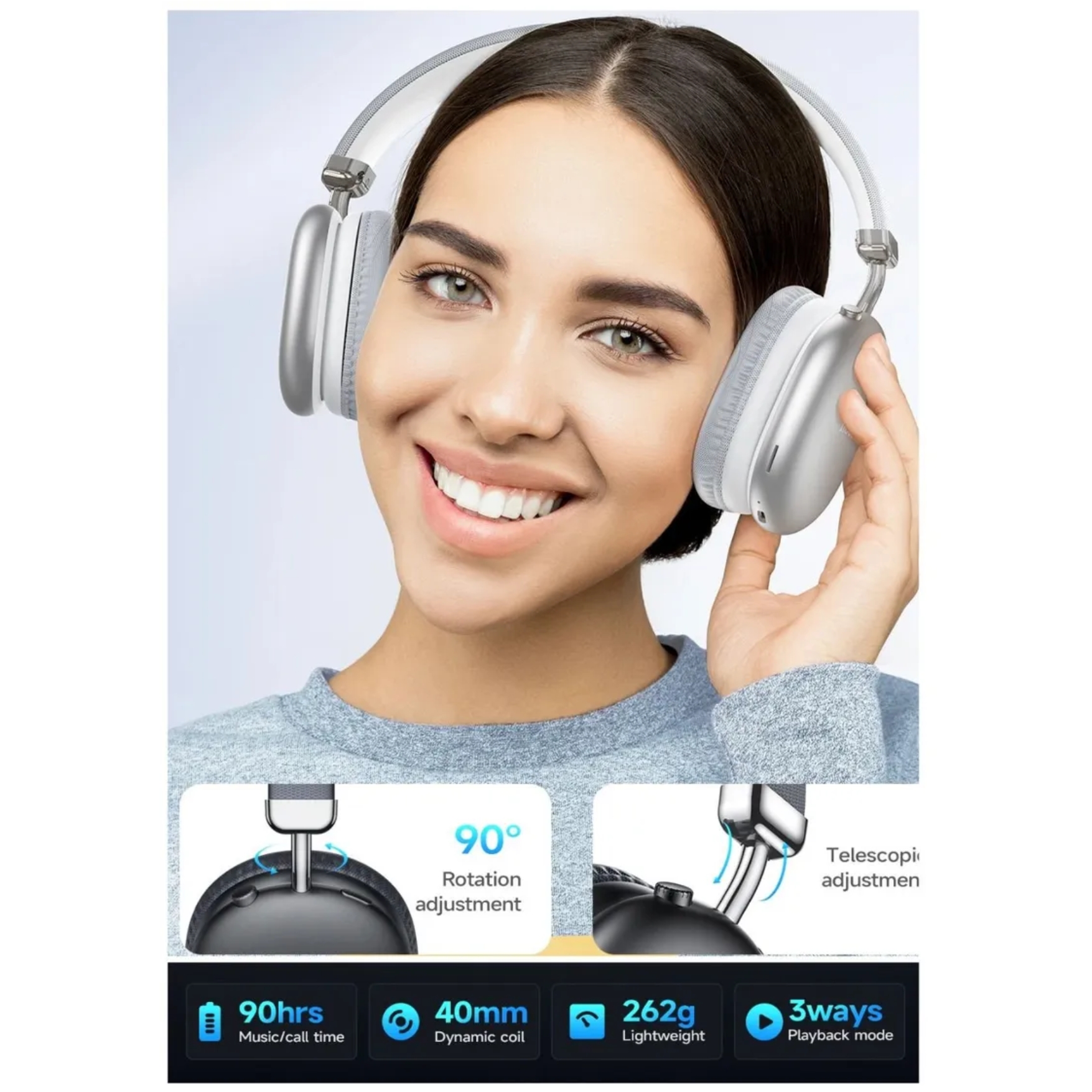 AUDIFONO BLUETOOTH HOCO W35 MAX INALÁMBRICO DE VINCHA 90 HORAS BATERÍA OVER EAR - 3