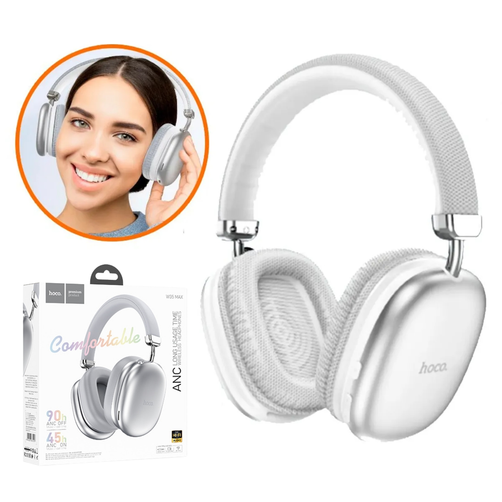 AUDIFONO CON CANCELACIÓN DE RUIDO HOCO W35 MAX ANC CON MICRÓFONO 90H ANC OFF / 45H ANC ON - 2