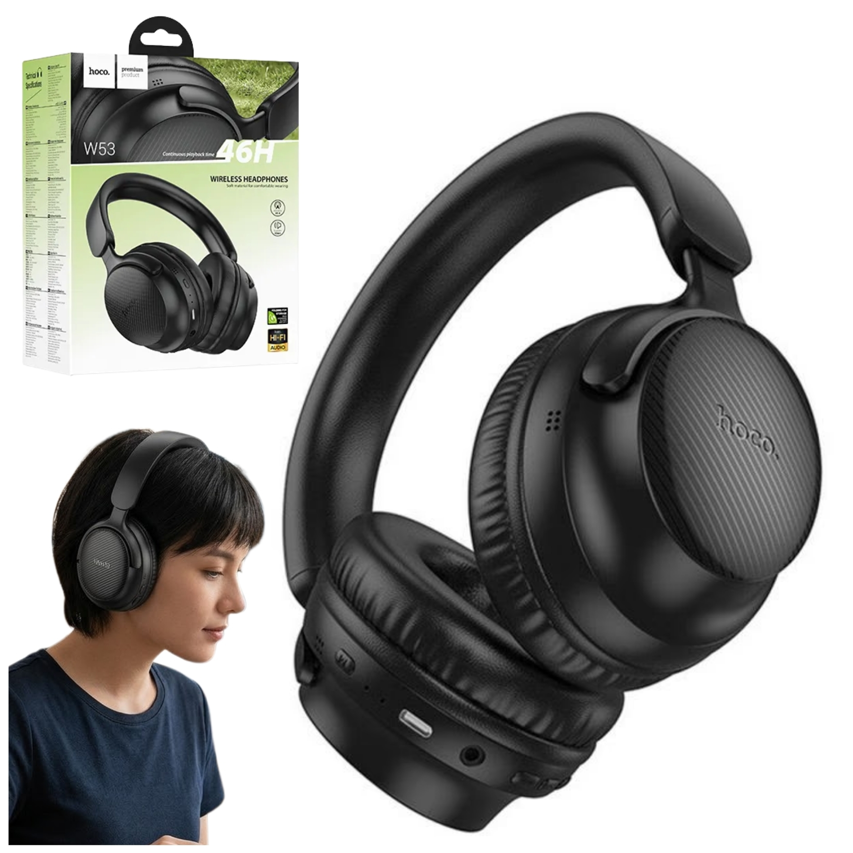 AUDIFONO INALAMBRICO BLUETOOTH HOCO W53 OVER-EAR CON MICRÓFONO Y 46 HORAS BATERÍA DE LARGA DURACIÓN - 2