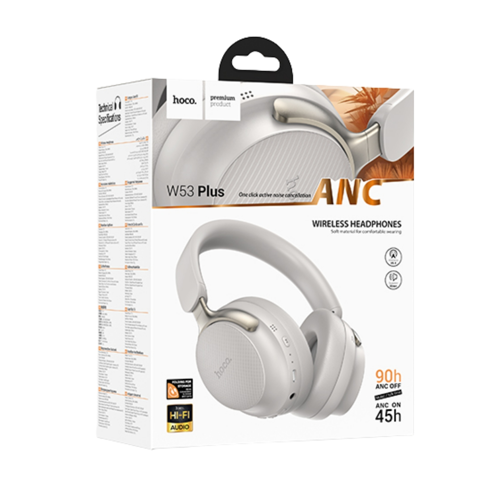 AUDIFONO CON CANCELACIÓN DE RUIDO HOCO W53 PLUS CON MICRÓFONO 90 HORAS OFF ANC / 45 HORAS ANC ON - 7