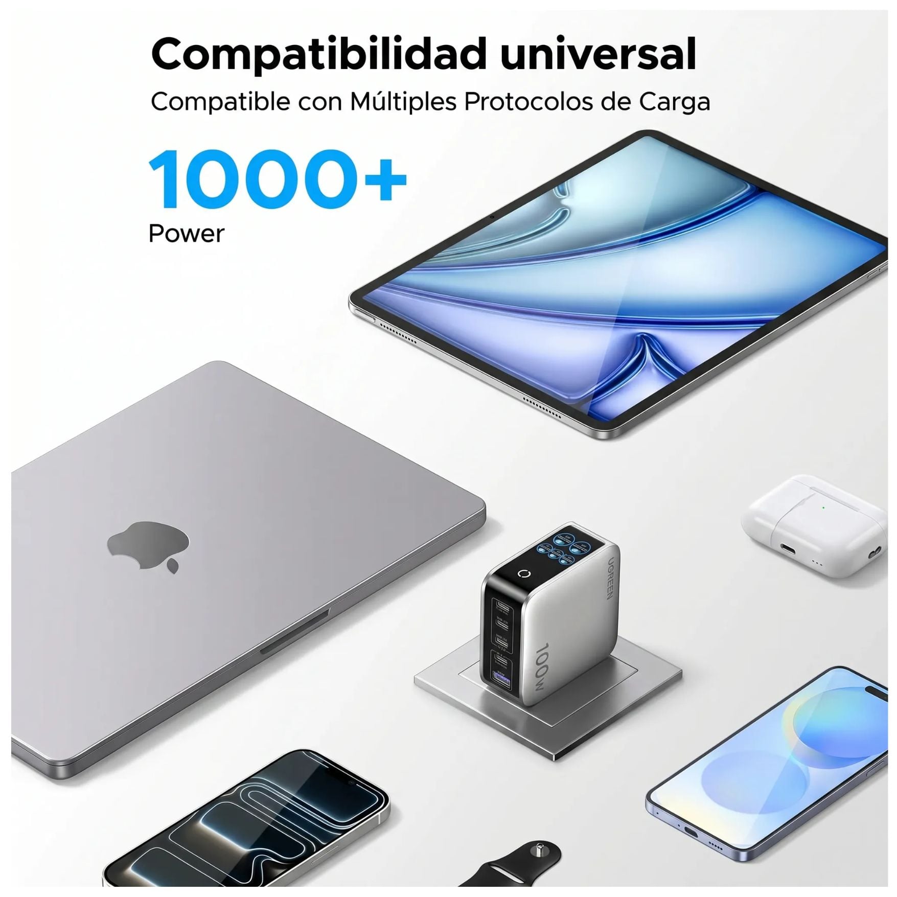 CARGADOR GAN 100W UGREEN NEXODE PRO TIPO C - USB CARGA RÁPIDO 5 PUERTOS PANTALLA PARA MACBOOK PRO - 4