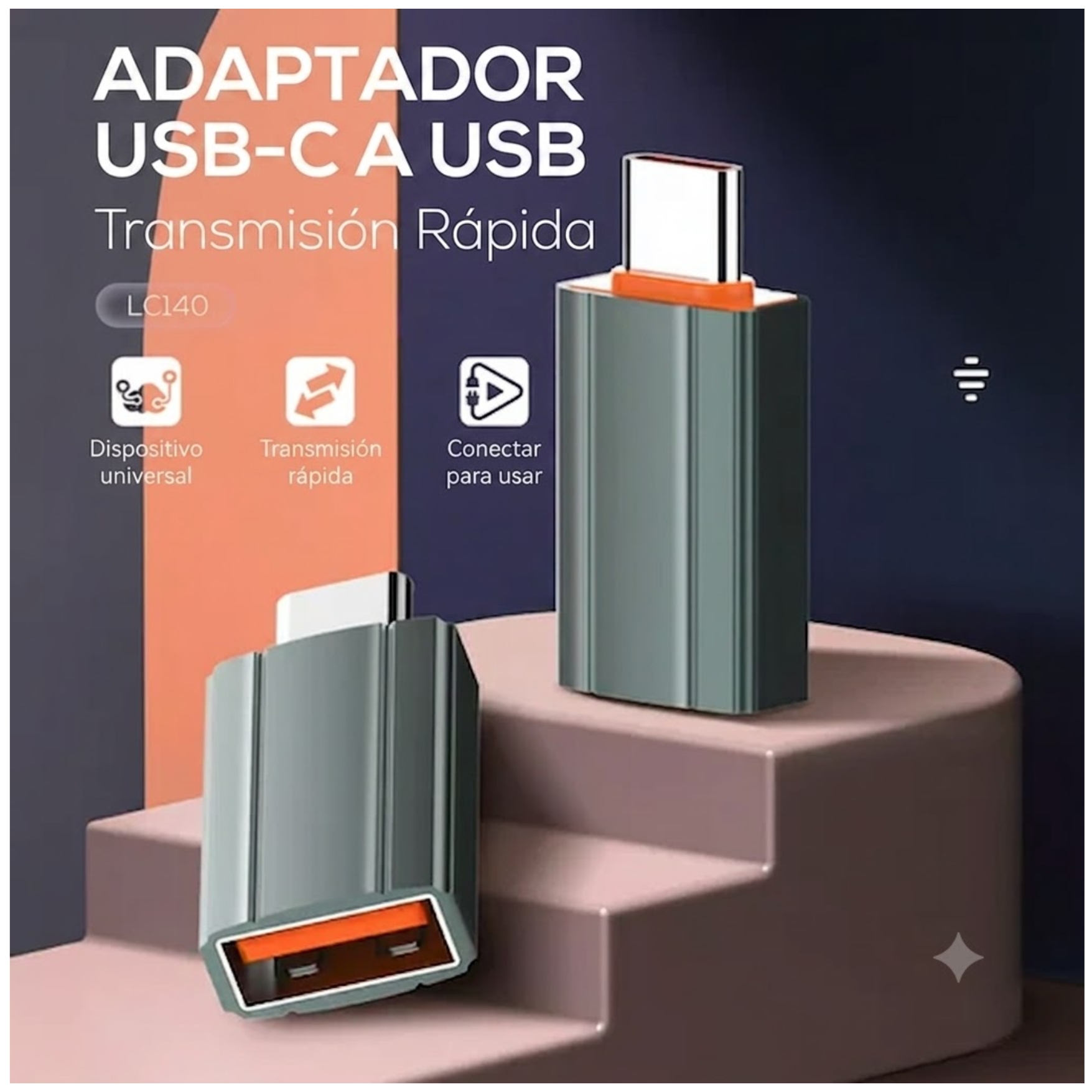 ADAPTADOR OTG PORTÁTIL USB-C MACHO A USB-A HEMBRA - LDNIO LC140 GRIS - 3