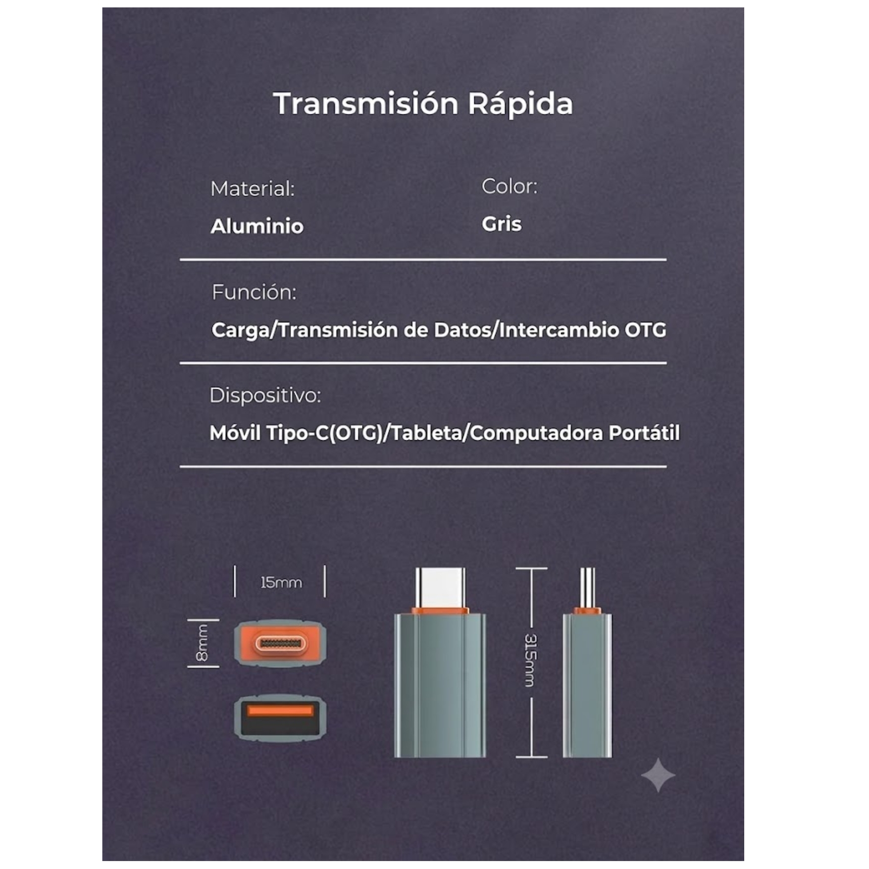ADAPTADOR OTG PORTÁTIL USB-C MACHO A USB-A HEMBRA - LDNIO LC140 GRIS - 5
