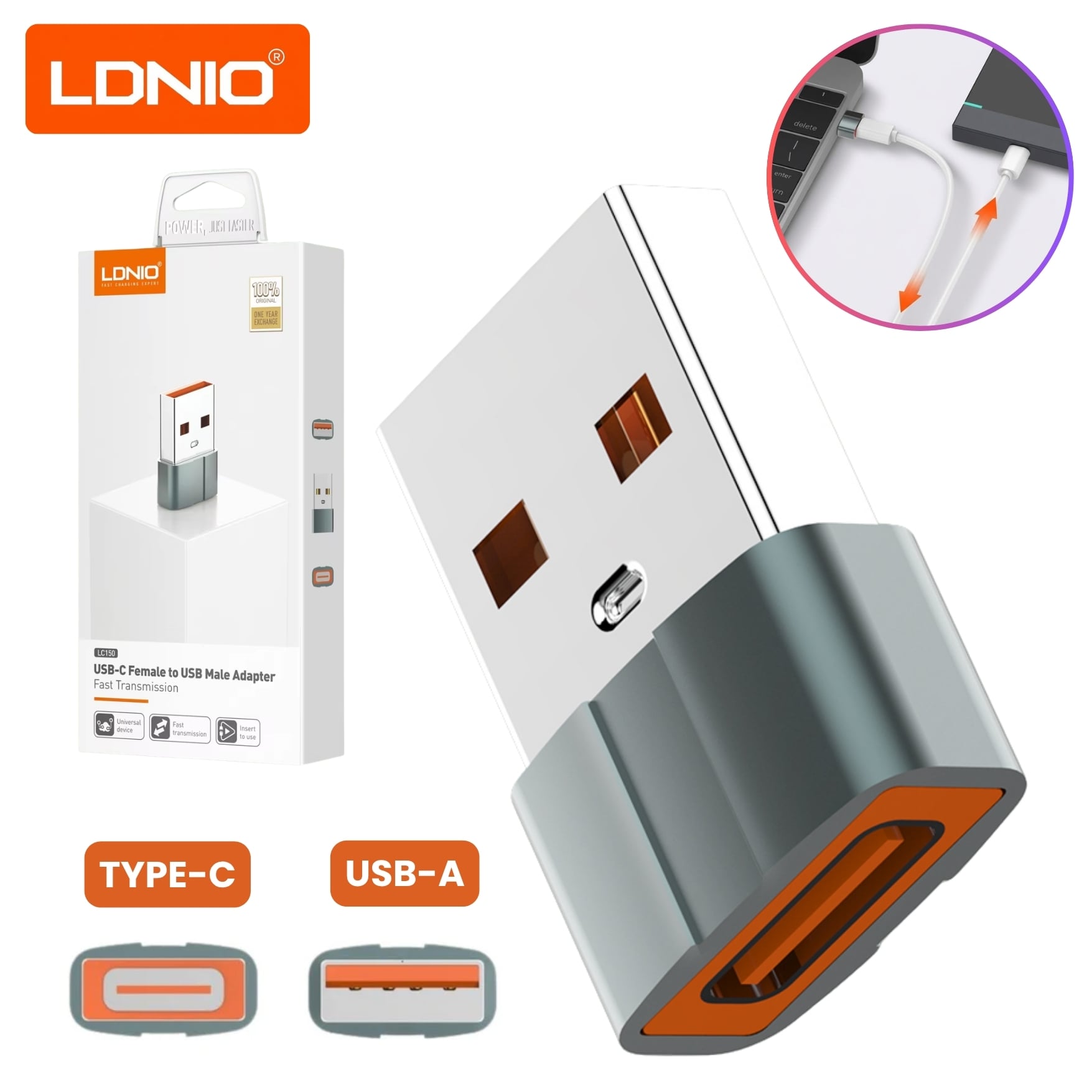 ADAPTADOR OTG PORTÁTIL USB-C HEMBRA A USB-A MACHO LDNIO LC150 - 1