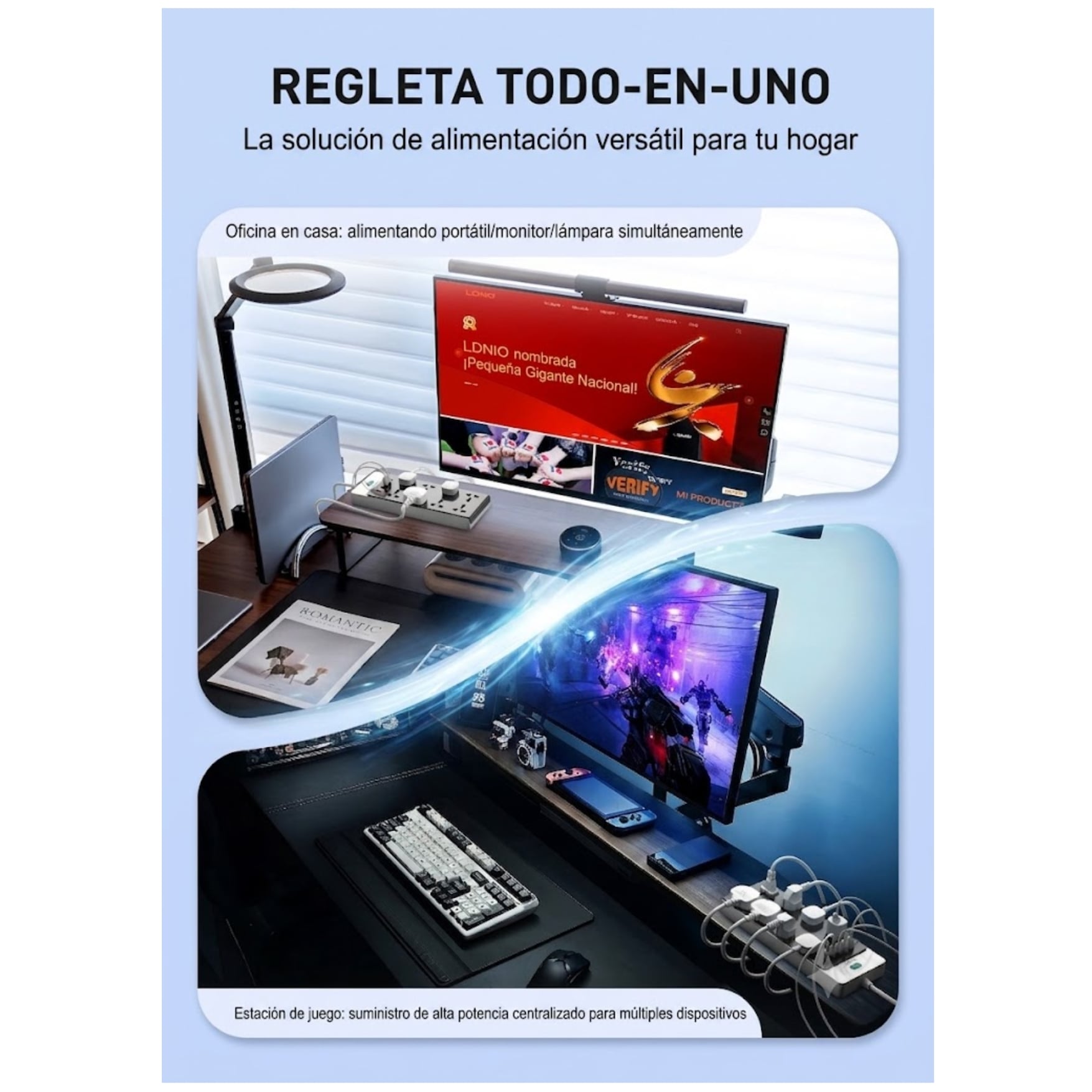 EXTENSIÓN TOMACORRIENTE 2500W LDNIO GAN ESTACIÓN DE CARGA RÁPIDA 65W TYPE C USB LAPTOP CELULAR - 4