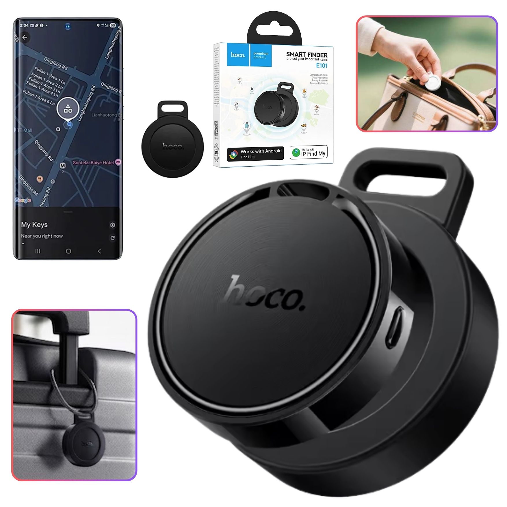 LOCALIZADOR INTELIGENTE RASTREADOR GPS HOCO E101 SMART FINDER DUAL IPHONE Y ANDROID - 2