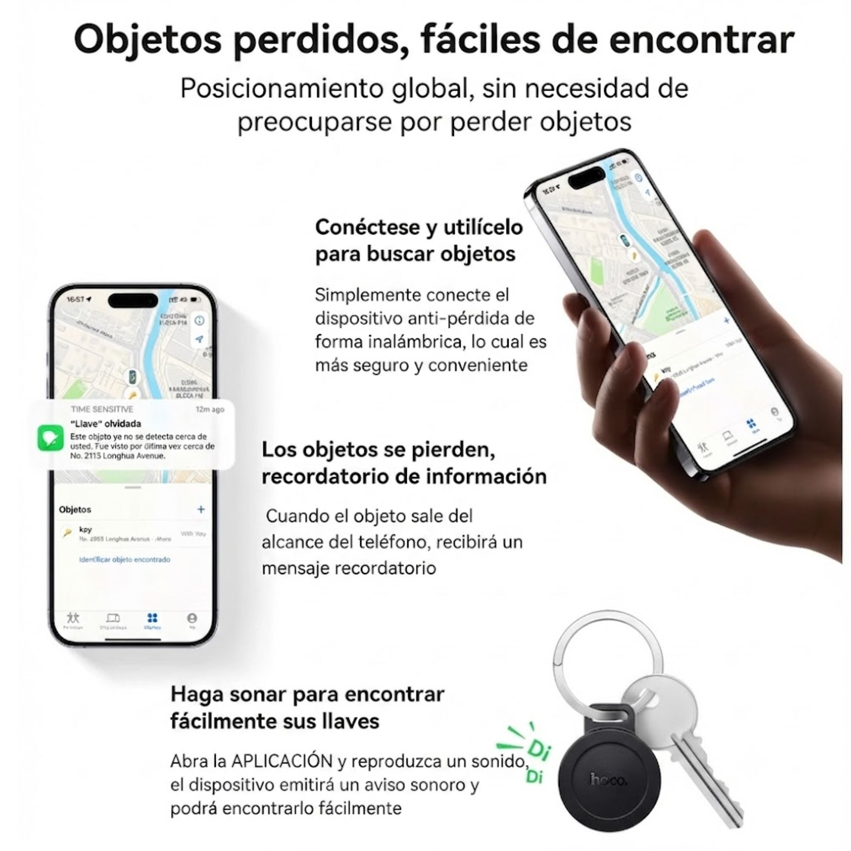 LOCALIZADOR INTELIGENTE RASTREADOR GPS HOCO E101 SMART FINDER DUAL IPHONE Y ANDROID - 5