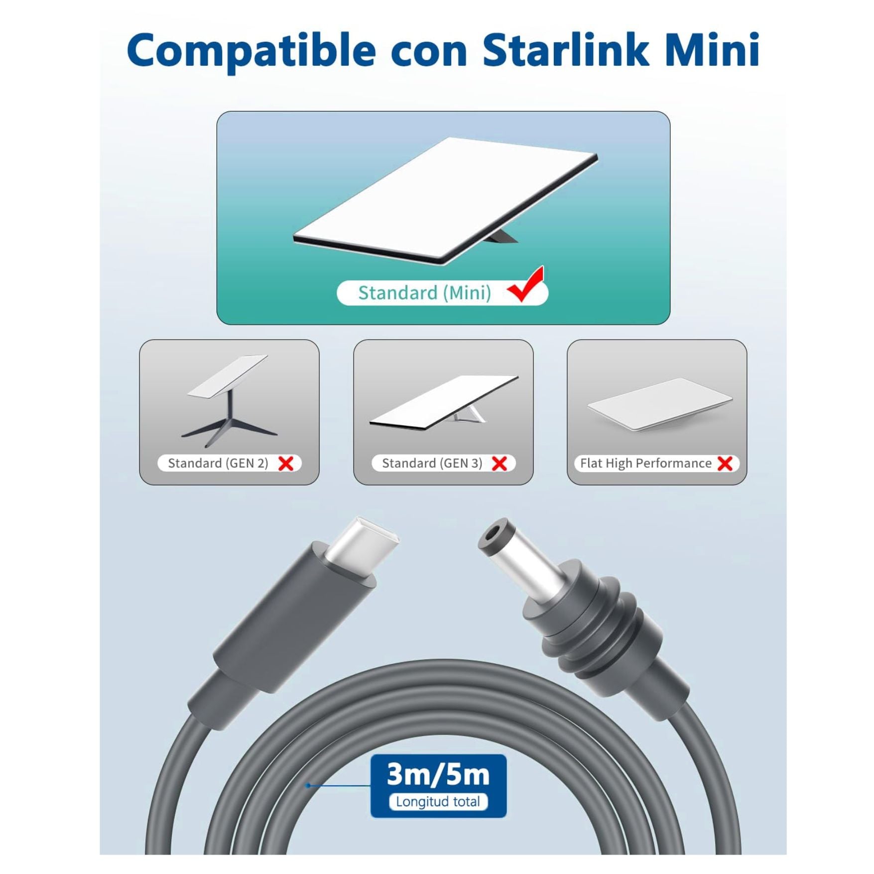 CABLE DE ALIMENTACIÓN PARA STARLINK MINI TIPO C A DC - 5 METROS - 2