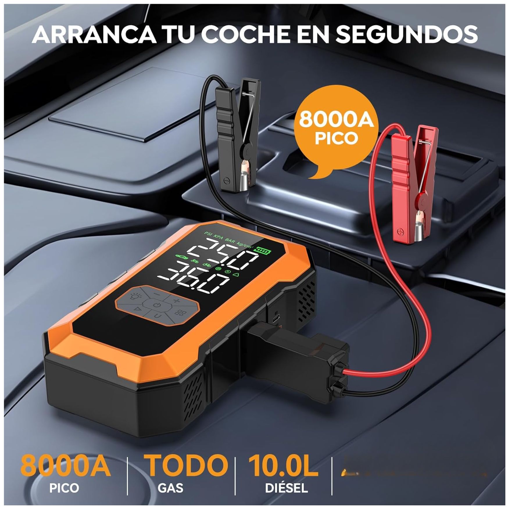 ARRANCADOR DE BATERIA PARA AUTO INFLADOR DE LLANTA CARRO SCOOTER PELOTA LINTERNA POWER BANK - 2