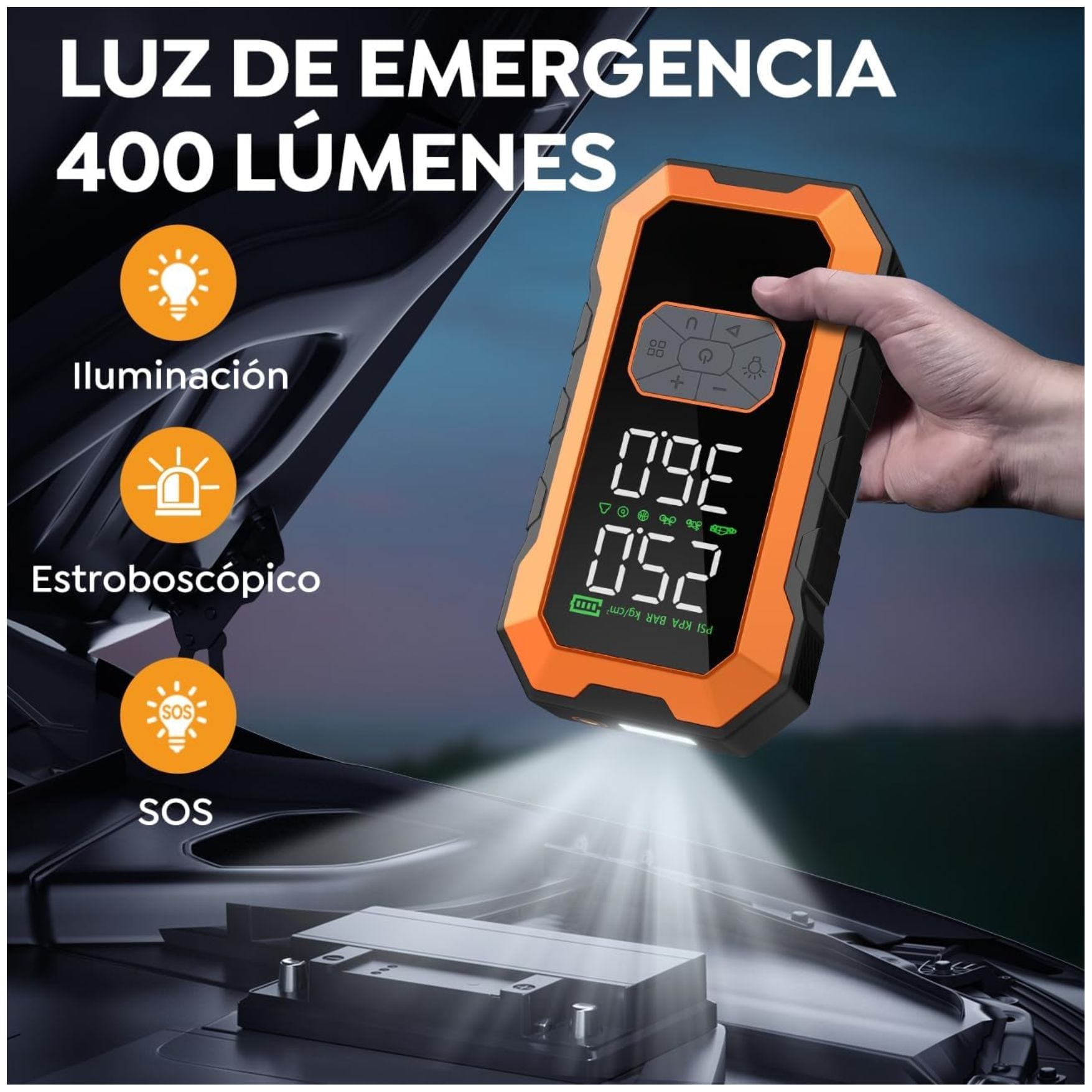 ARRANCADOR DE BATERIA PARA AUTO INFLADOR DE LLANTA CARRO SCOOTER PELOTA LINTERNA POWER BANK - 5