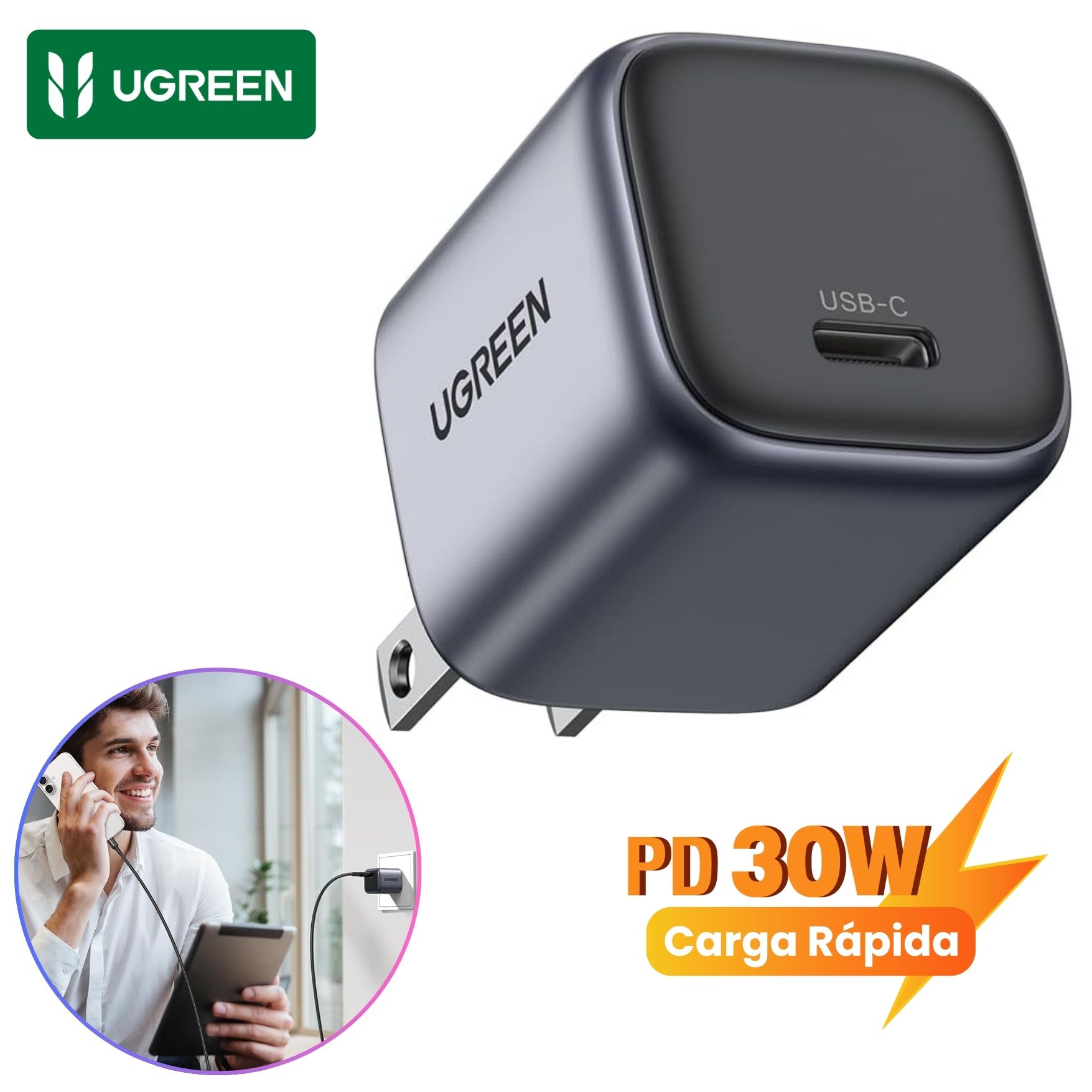 CARGADOR UGREEN TYPE C DE 30W PARA IPHONE 17, IPAD PRO PLEGABLE GAN NEXODE CARGA RAPIDA - 1
