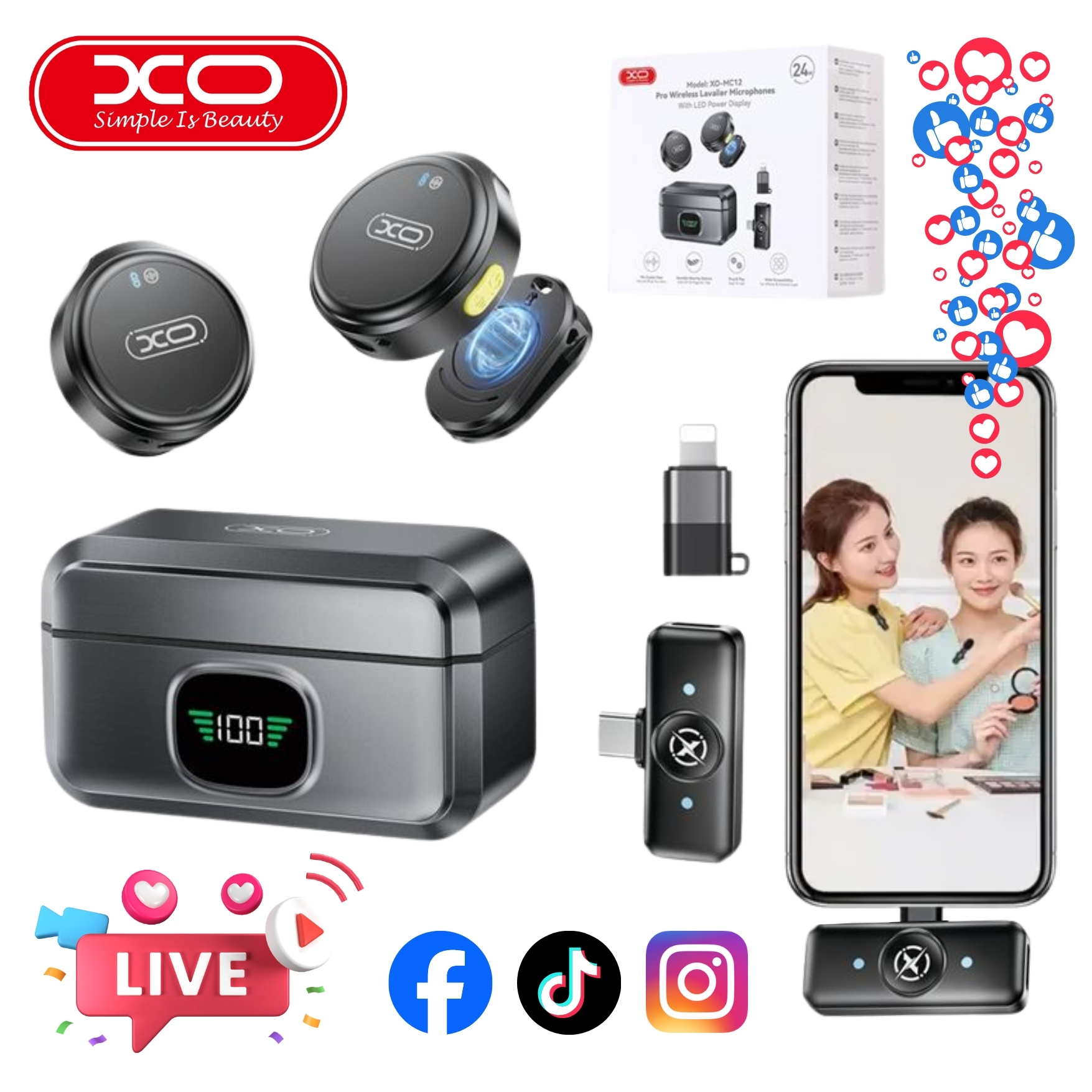 MICROFONO INALAMBRICO DE SOLAPA CON ESTUCHE DE CARGA PORTÁTIL XO REDUCCIÓN DE RUIDO TIKTOK YOUTUBE - 1