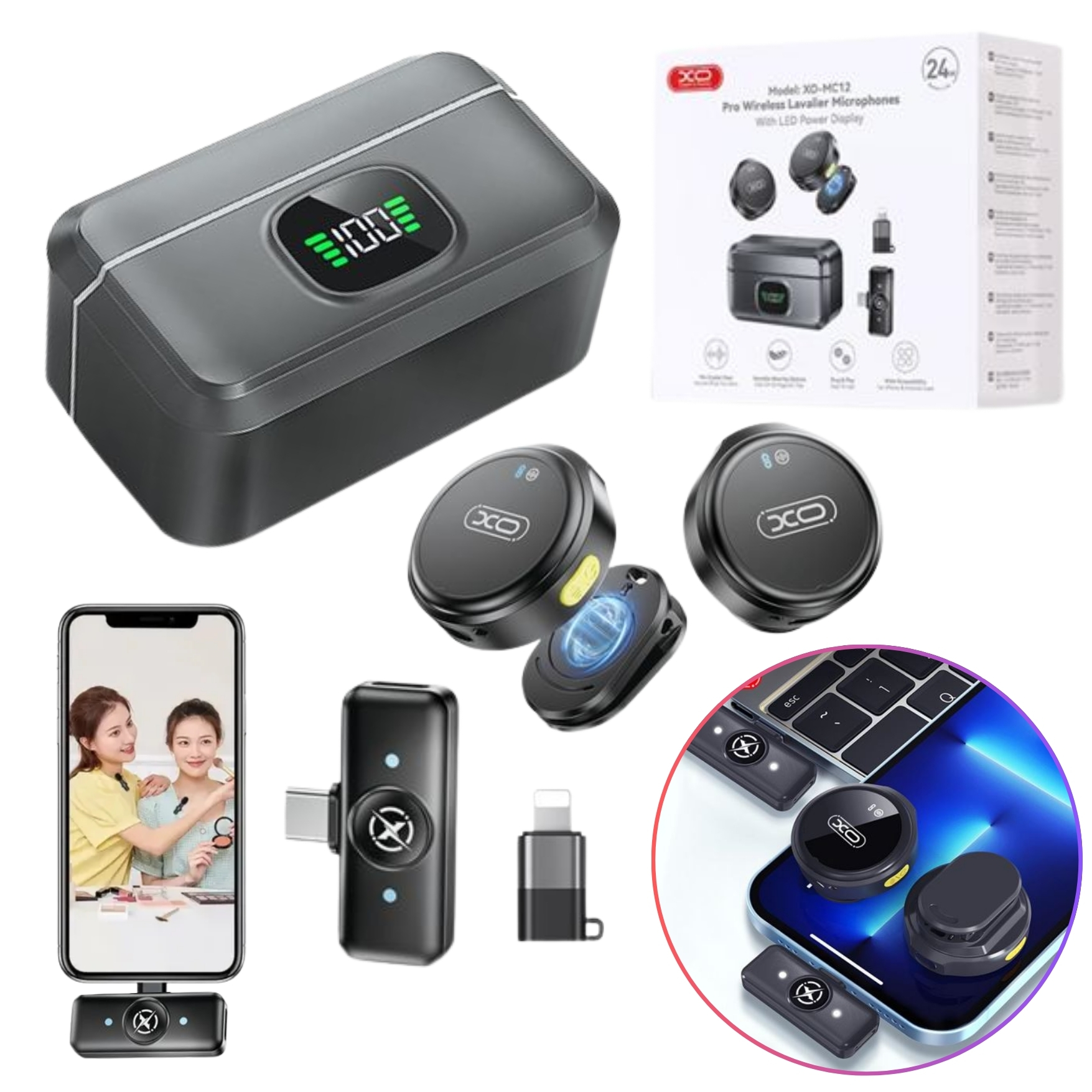 MICROFONO INALAMBRICO DE SOLAPA CON ESTUCHE DE CARGA PORTÁTIL XO REDUCCIÓN DE RUIDO TIKTOK YOUTUBE - 2