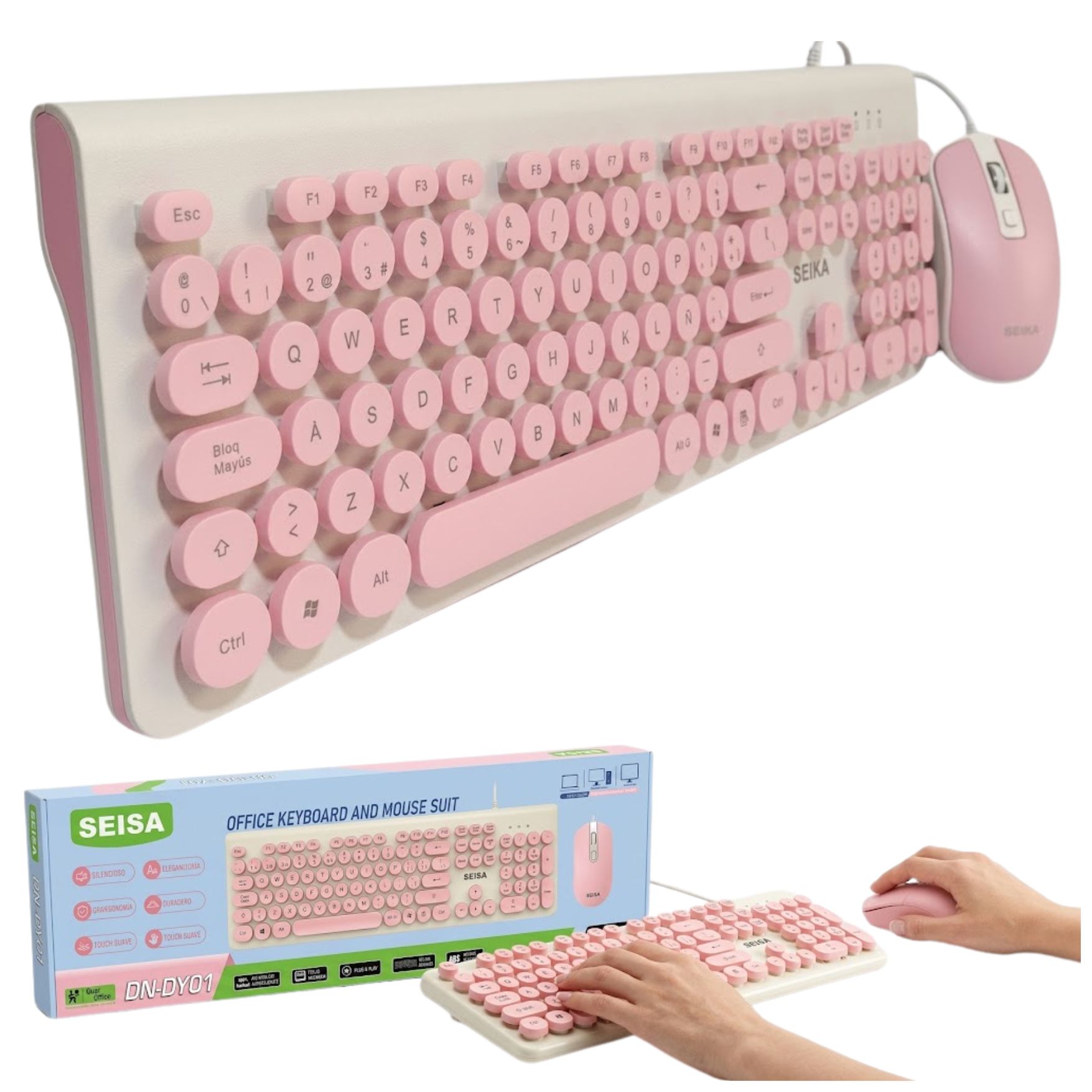 TECLADO Y MOUSE CON CABLE USB PARA PC NOTEBOOK LAPTOP COMBO - ROSADO - 2