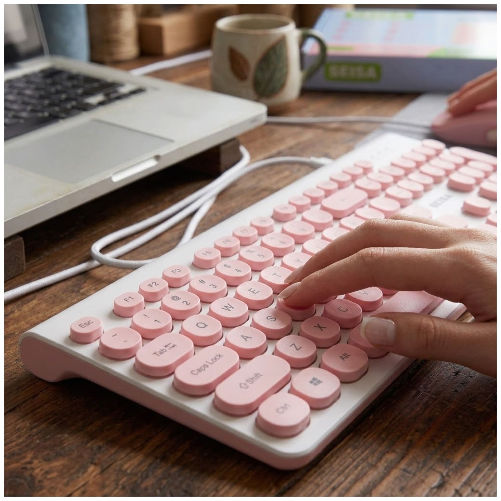 TECLADO Y MOUSE CON CABLE USB PARA PC NOTEBOOK LAPTOP COMBO - ROSADO - 3