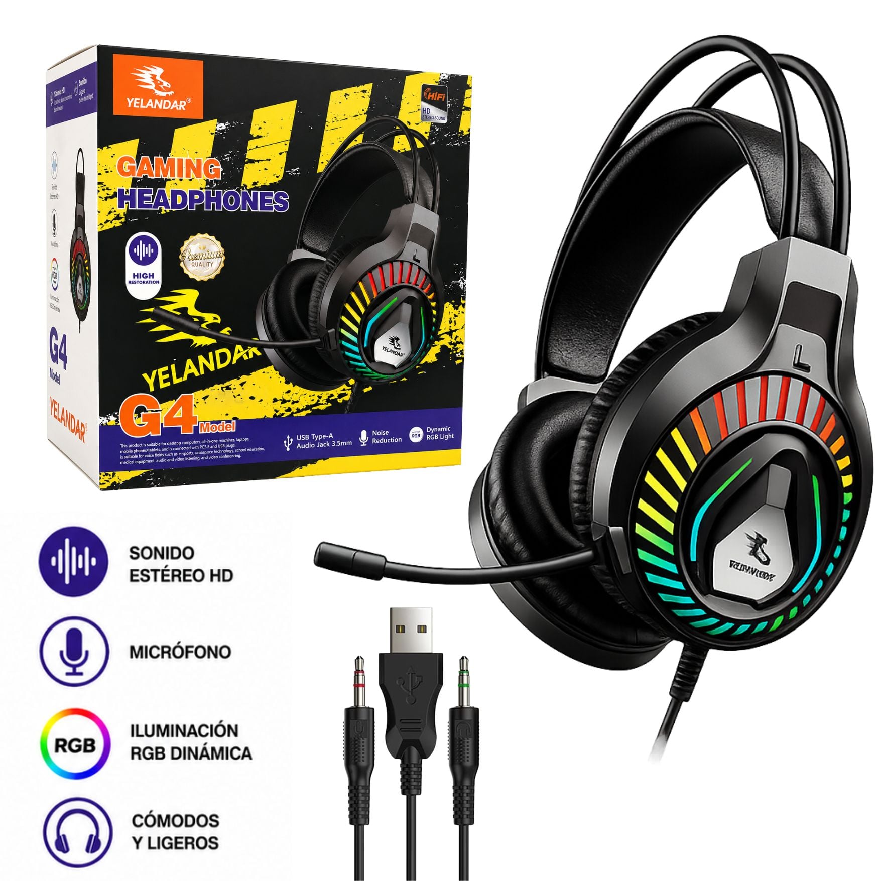 AUDIFONO GAMER CON LUCES RGB Y MICROFONO PARA PC LAPTOP PS4 SWITCH CON ENTRADA JACK 3.5MM - 1