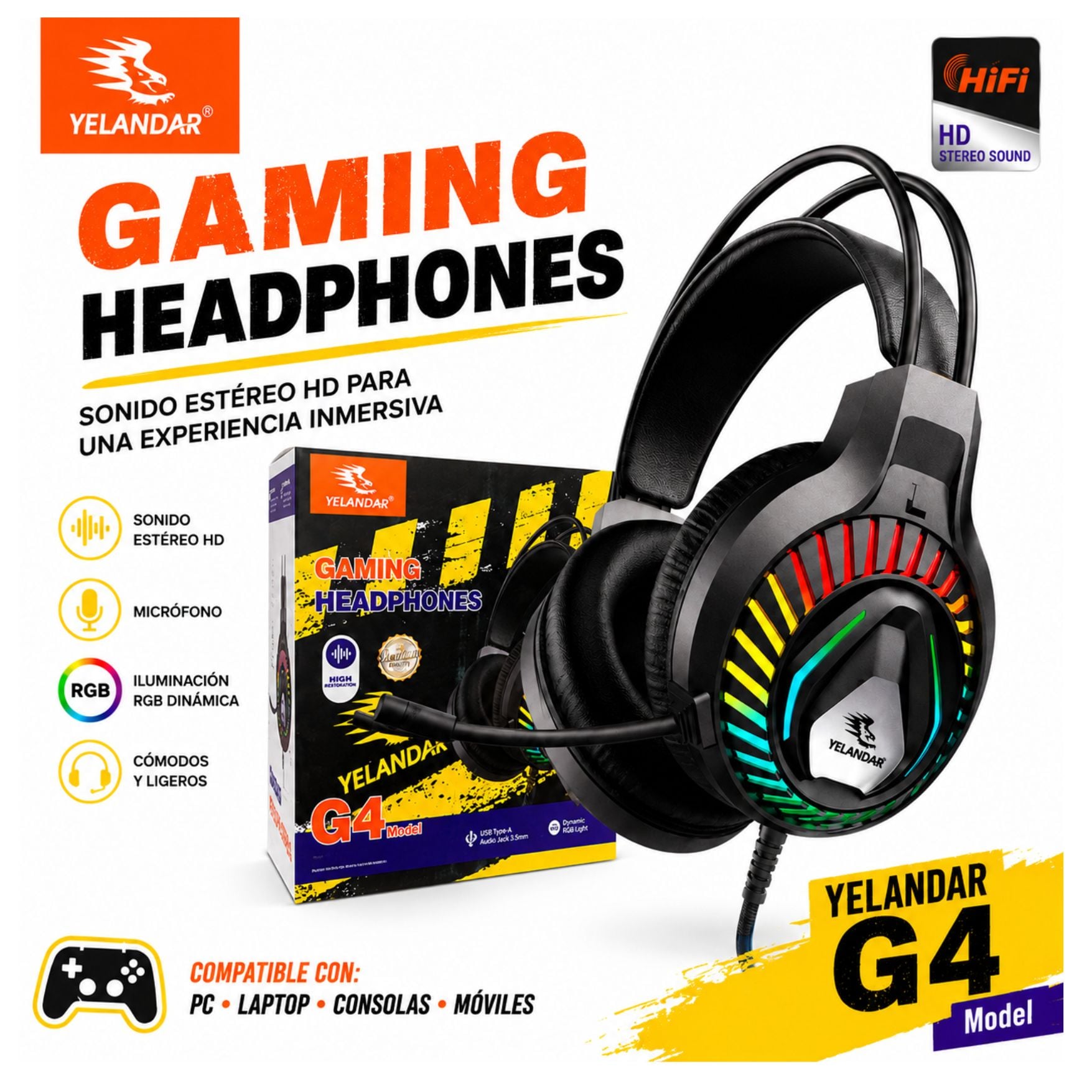 AUDIFONO GAMER CON LUCES RGB Y MICROFONO PARA PC LAPTOP PS4 SWITCH CON ENTRADA JACK 3.5MM - 3