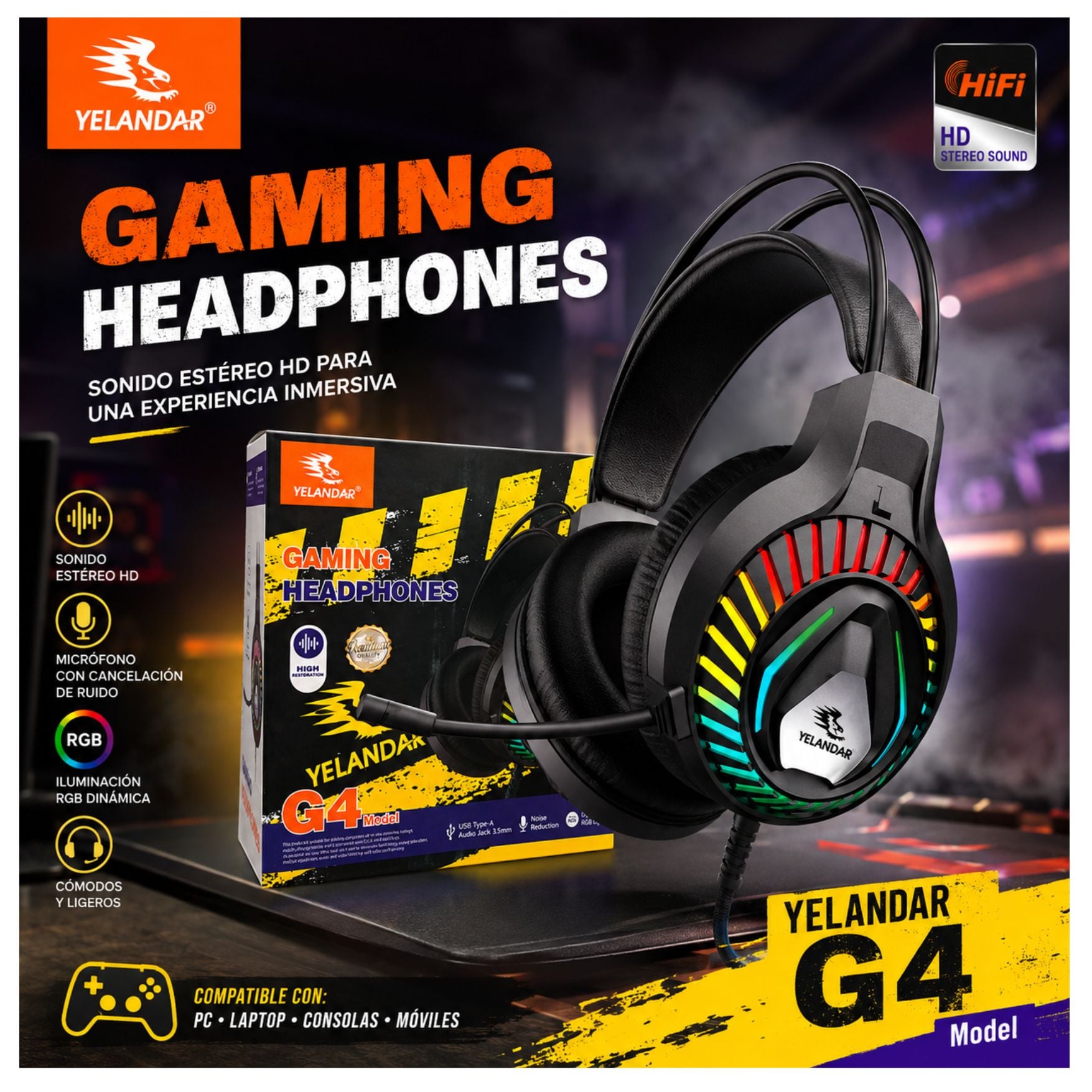 AUDIFONO GAMER CON LUCES RGB Y MICROFONO PARA PC LAPTOP PS4 SWITCH CON ENTRADA JACK 3.5MM - 4