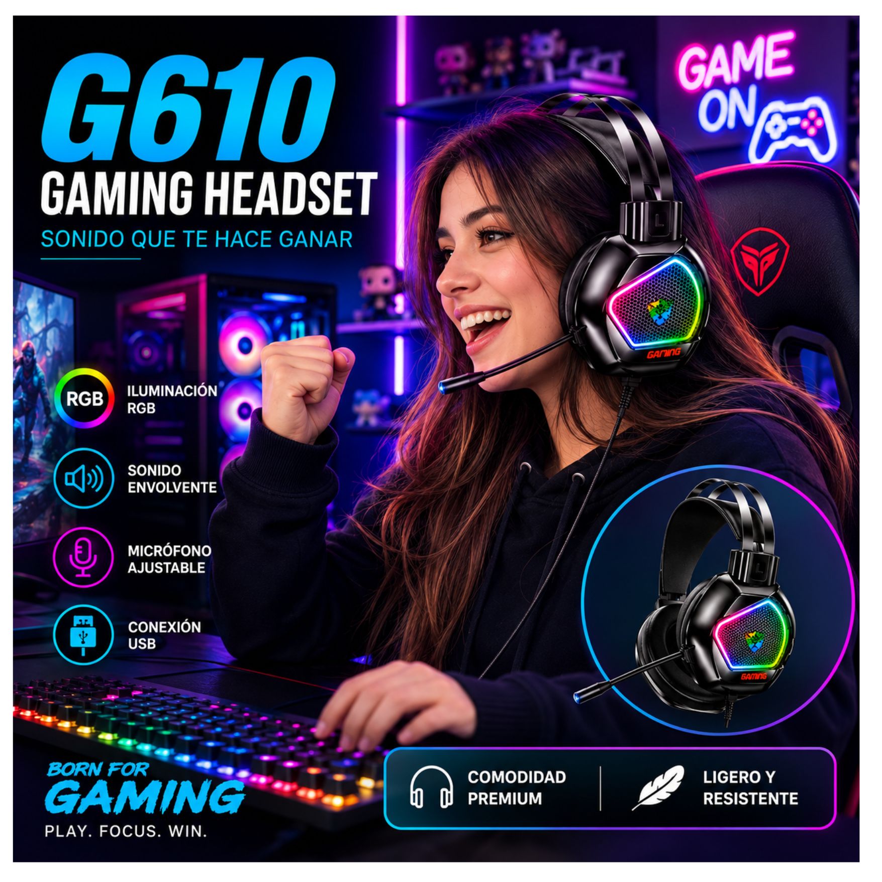 AUDIFONO GAMER CON MICRÓFONO RGB 7.1 USB PARA LAPTOP PC GAMING - 5