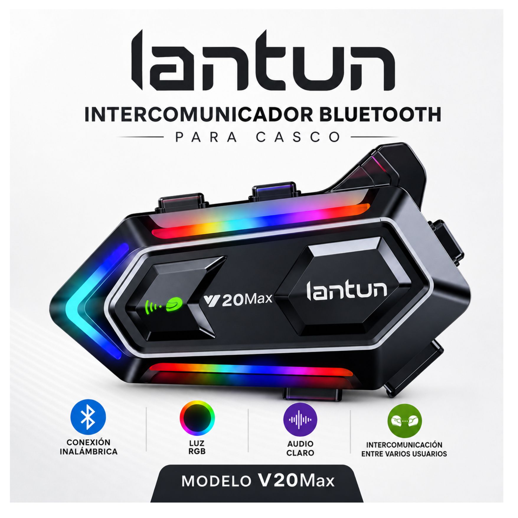 AUDIFONO BLUETOOTH PARA CASCO DE MOTO Y20MAX CON LUZ RGB CON MICRÓFONO - 3