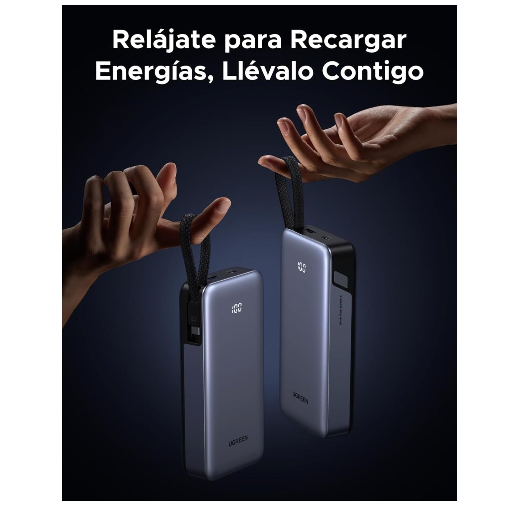 POWER BANK UGREEN 20000MAH 45W, BATERÍA PORTÁTIL CON CABLE INTEGRADO PARA LAPTOP Y CELULAR - 4
