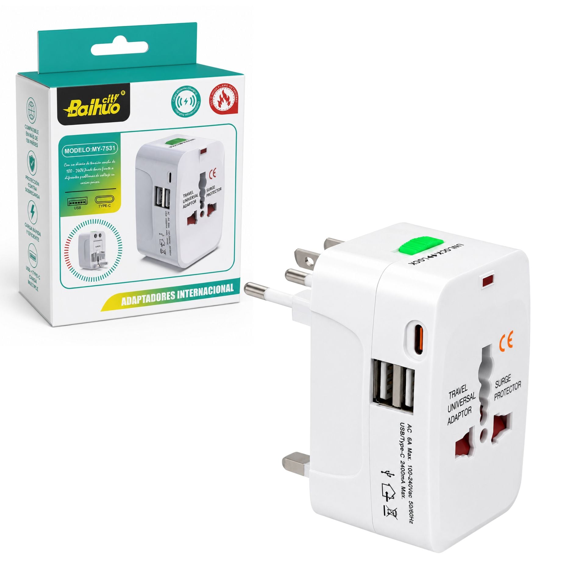 ADAPTADOR ENCHUFE UNIVERSAL DE VIAJE INTERNACIONAL CARGADOR USB , TYPE C COMPATIBLE 150 PAÍSES - 2