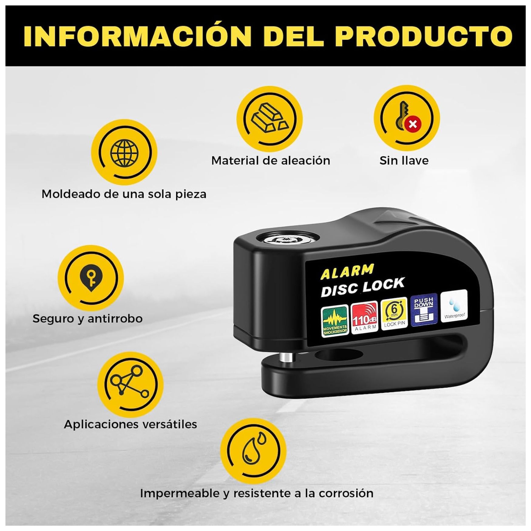 CANDADO DE DISCO ANTIROBO CON ALARMA SEGURIDAD MOTO BICICLETAS SCOOTER - 4