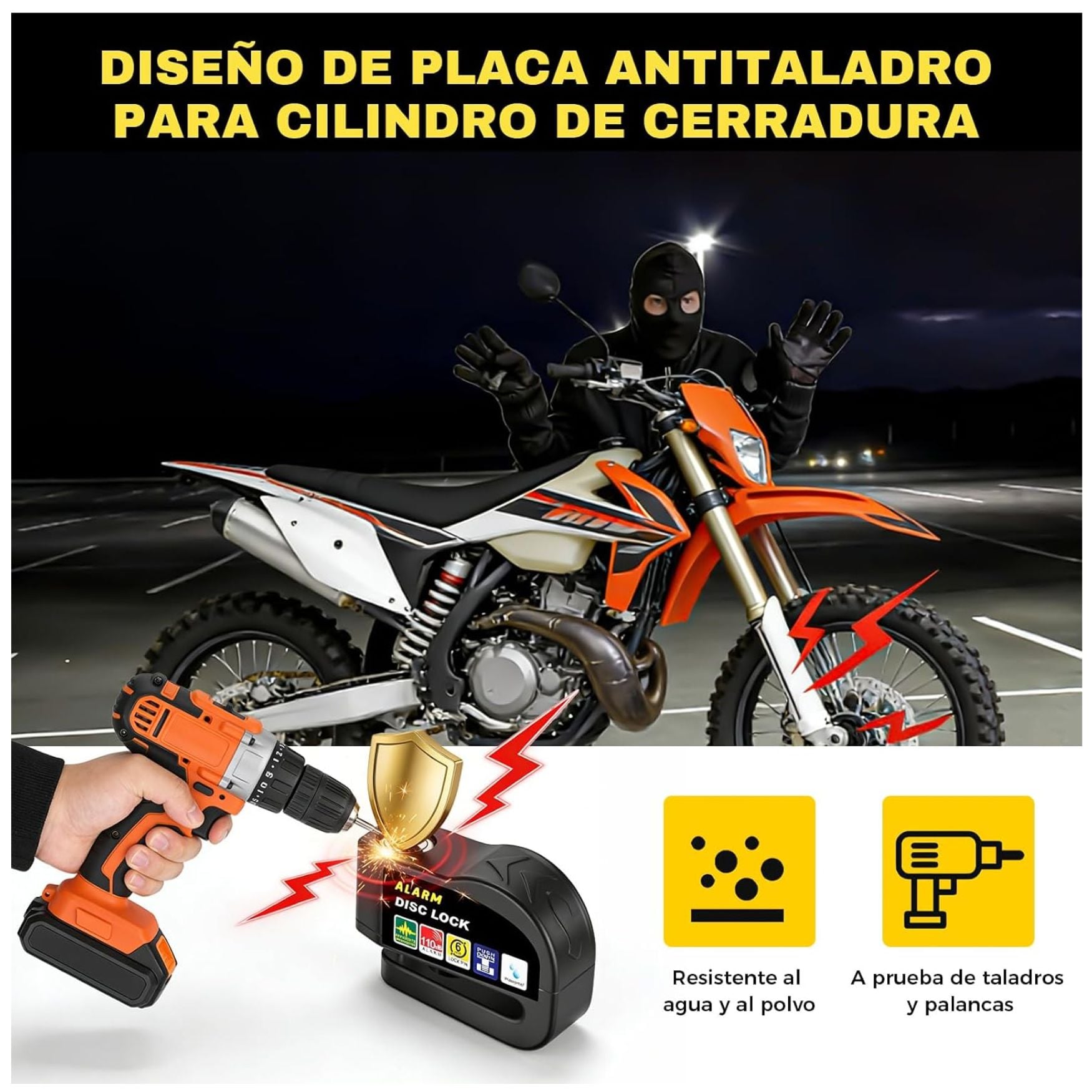 CANDADO DE DISCO ANTIROBO CON ALARMA SEGURIDAD MOTO BICICLETAS SCOOTER - 5