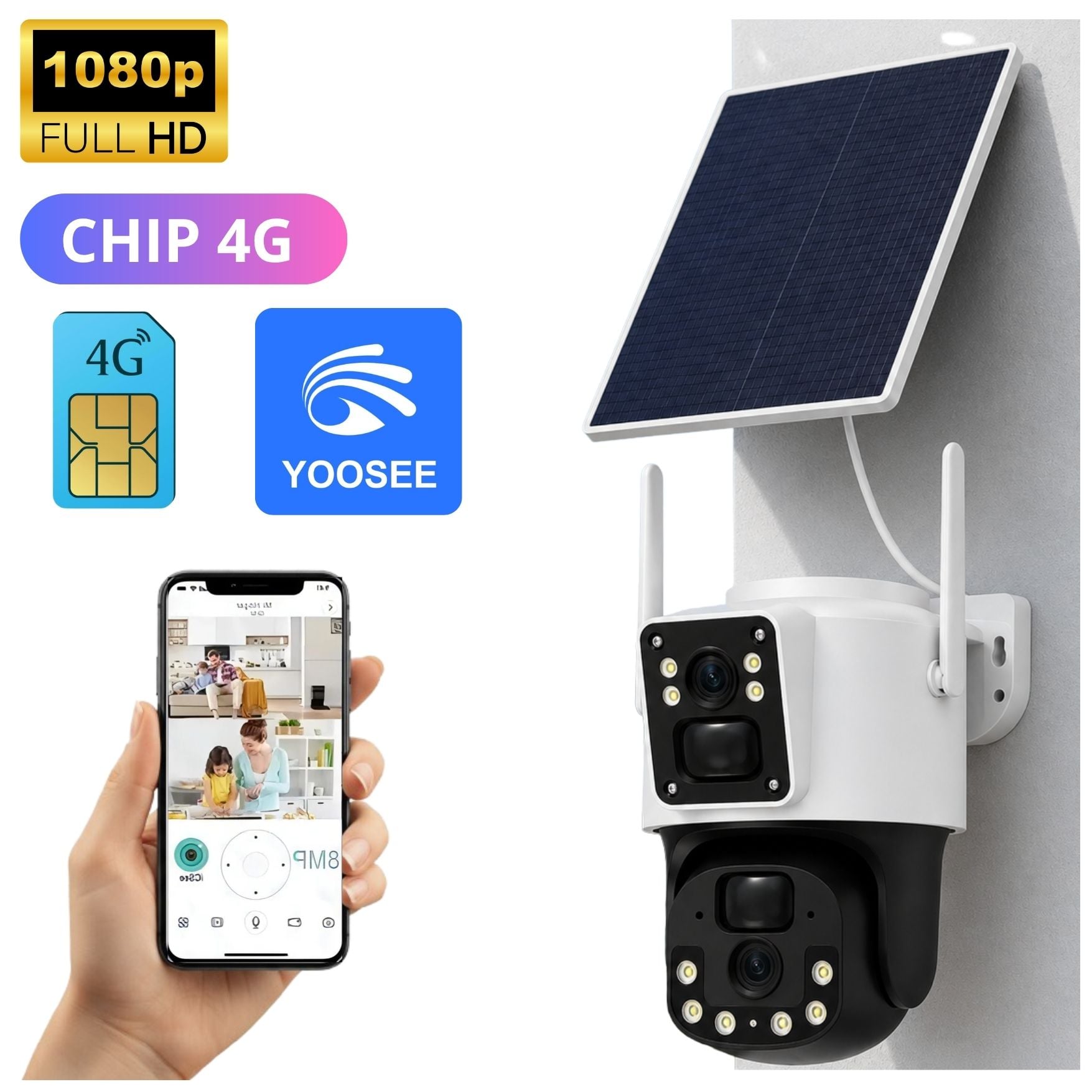CAMARA SEGURIDAD SOLAR CON CHIP 4G PTZ 2 LENTES CON PANEL SOLAR VIGILA MONITORIA DESDE TU CELULAR - 1