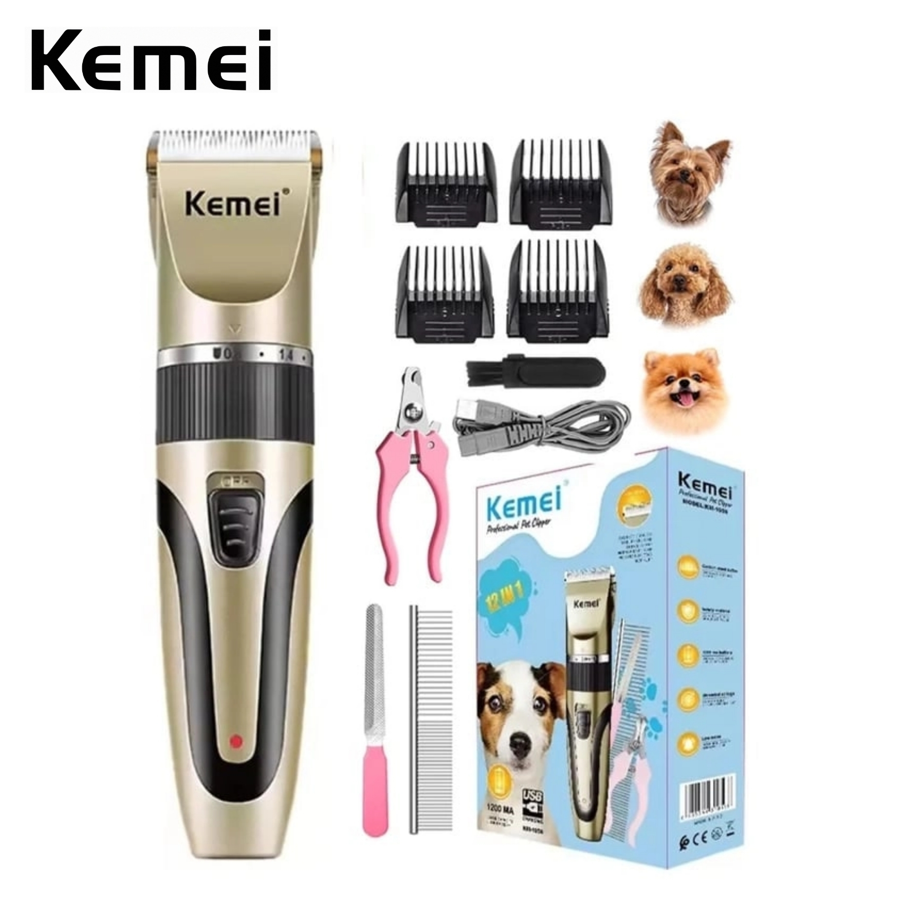 MAQUINA CORTADORA PELO DE MASCOTA PERRO GATO RECARGABLE KEMEI KM-1056 - 1