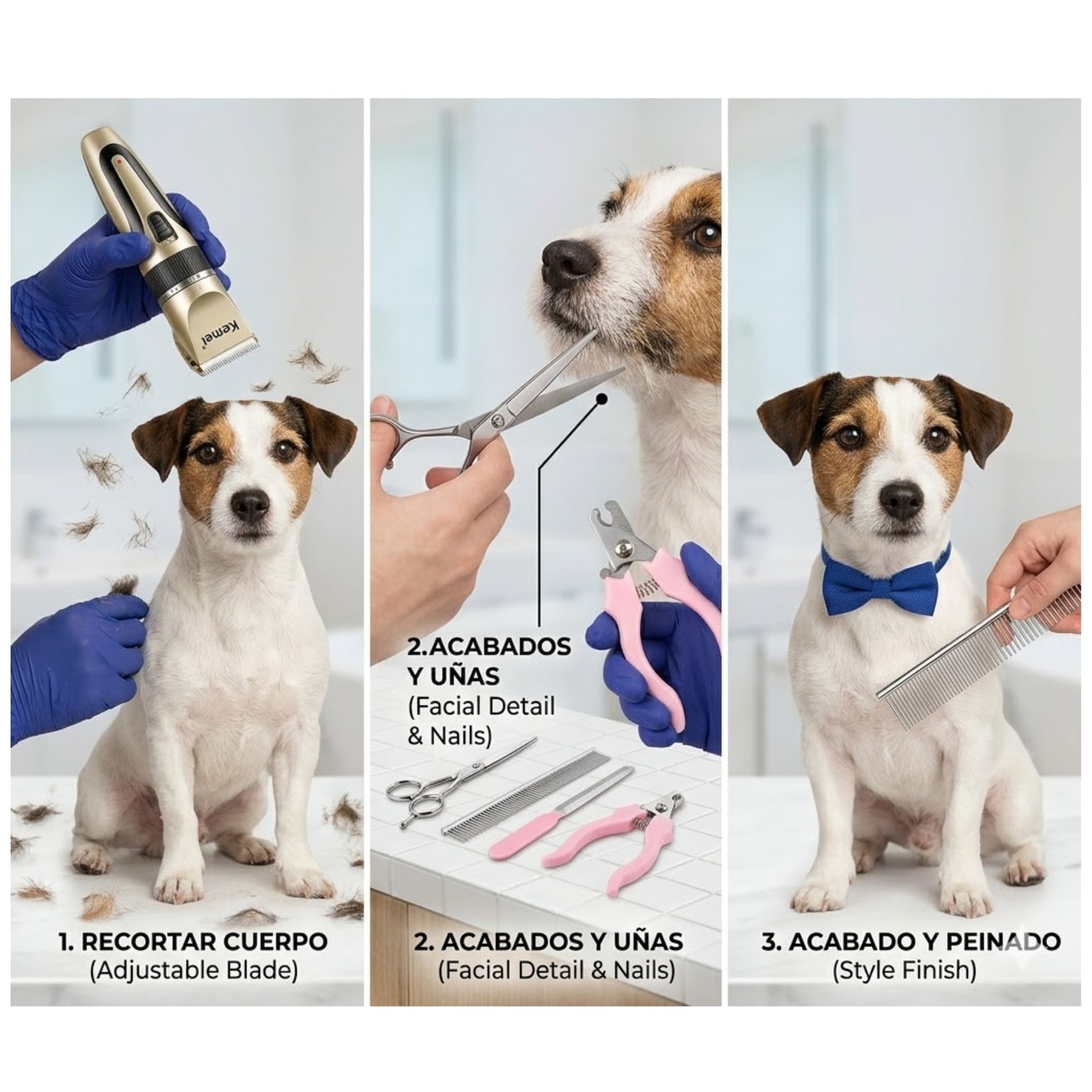MAQUINA CORTADORA PELO DE MASCOTA PERRO GATO RECARGABLE KEMEI KM-1056 - 3
