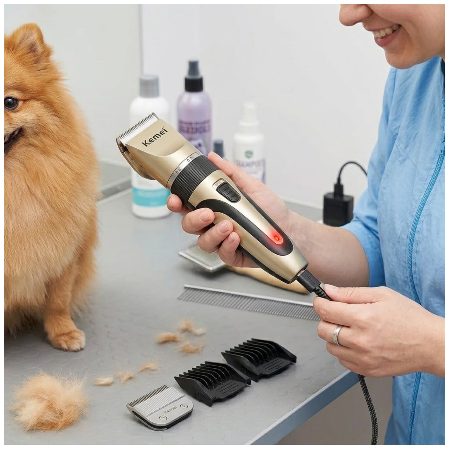 MAQUINA CORTADORA PELO DE MASCOTA PERRO GATO RECARGABLE KEMEI KM-1056 - 6