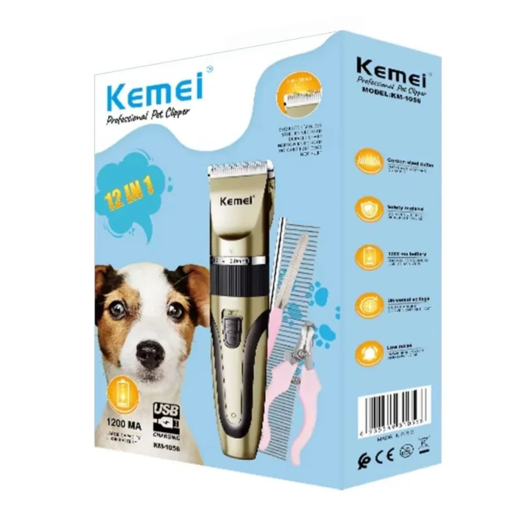 MAQUINA CORTADORA PELO DE MASCOTA PERRO GATO RECARGABLE KEMEI KM-1056 - 7