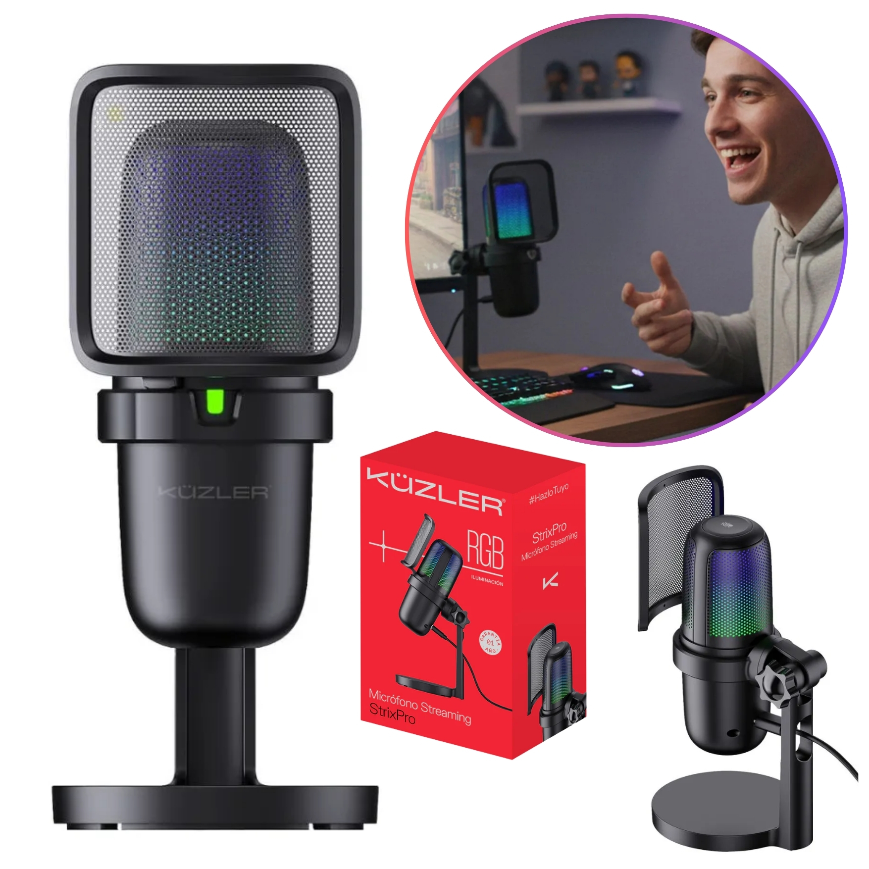 MICROFONO GAMER RGB KUZLER STRIX PRO PARA LAPTOP PC LIVE STREAMING - 2