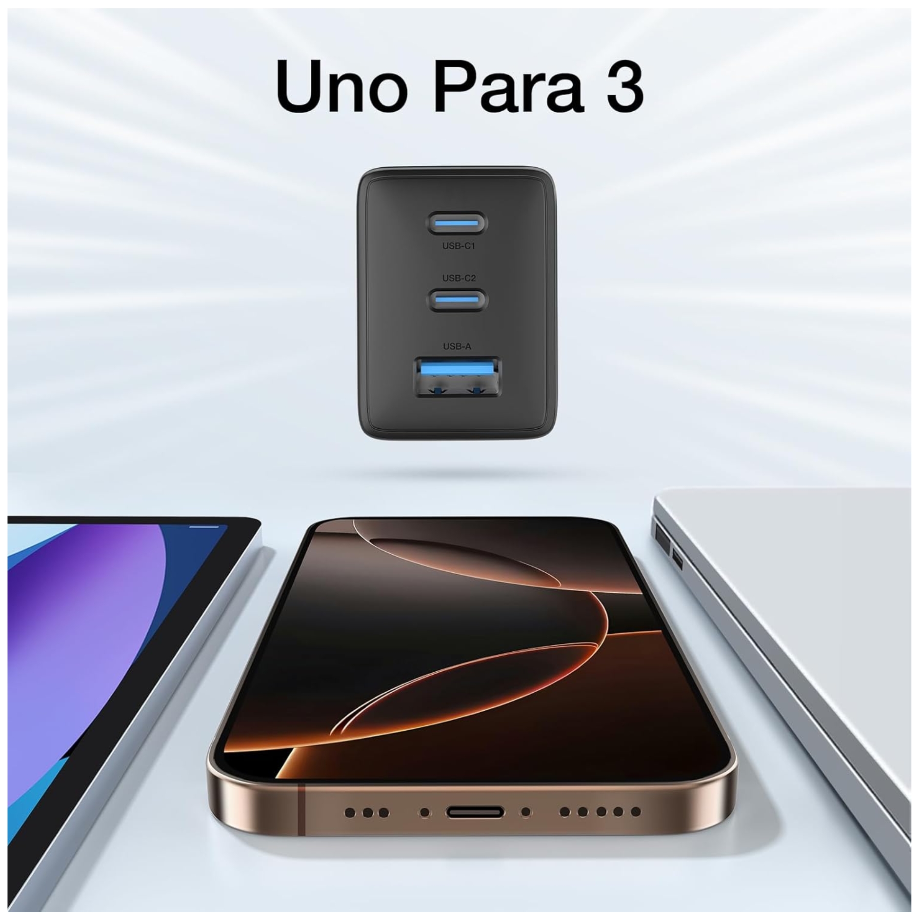 CARGADOR CARGA RAPIDA GAN 65W 1HORA + CABLE TYPE C PARA MACBOOK  SAMSUNG HONOR OPPO IPHONE XIOAMI - 3