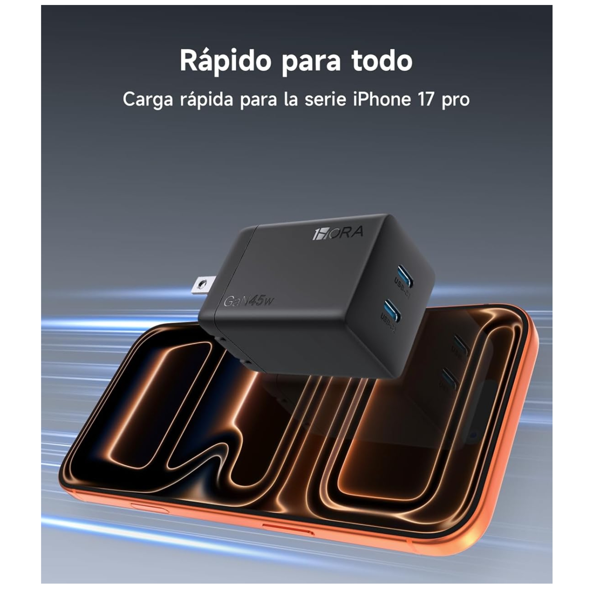 CARGADOR CARGA RAPIDA GAN 45W 1HORA + CABLE TYPE C PARA SAMSUNG HONOR OPPO IPHONE XIOAMI - 2