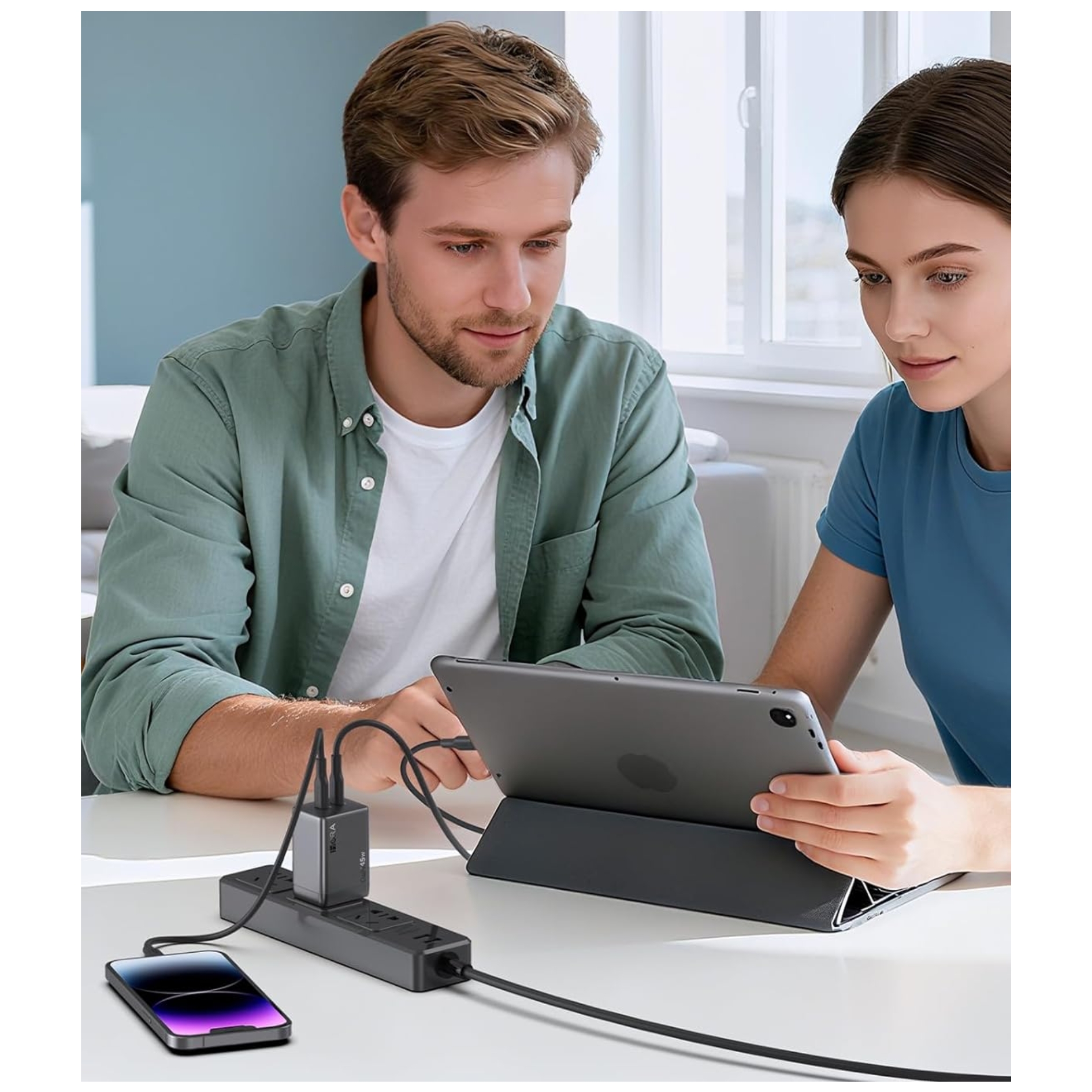 CARGADOR CARGA RAPIDA GAN 45W 1HORA + CABLE TYPE C PARA SAMSUNG HONOR OPPO IPHONE XIOAMI - 6