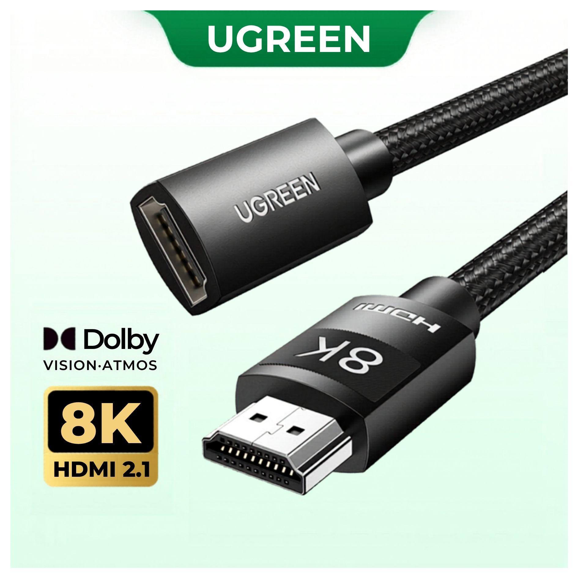 CABLE EXTENSION HDMI UGREEN 8K 2.1 48GBPS HDR 1 METRO 60HZ NYLON  TRENZADO - 2
