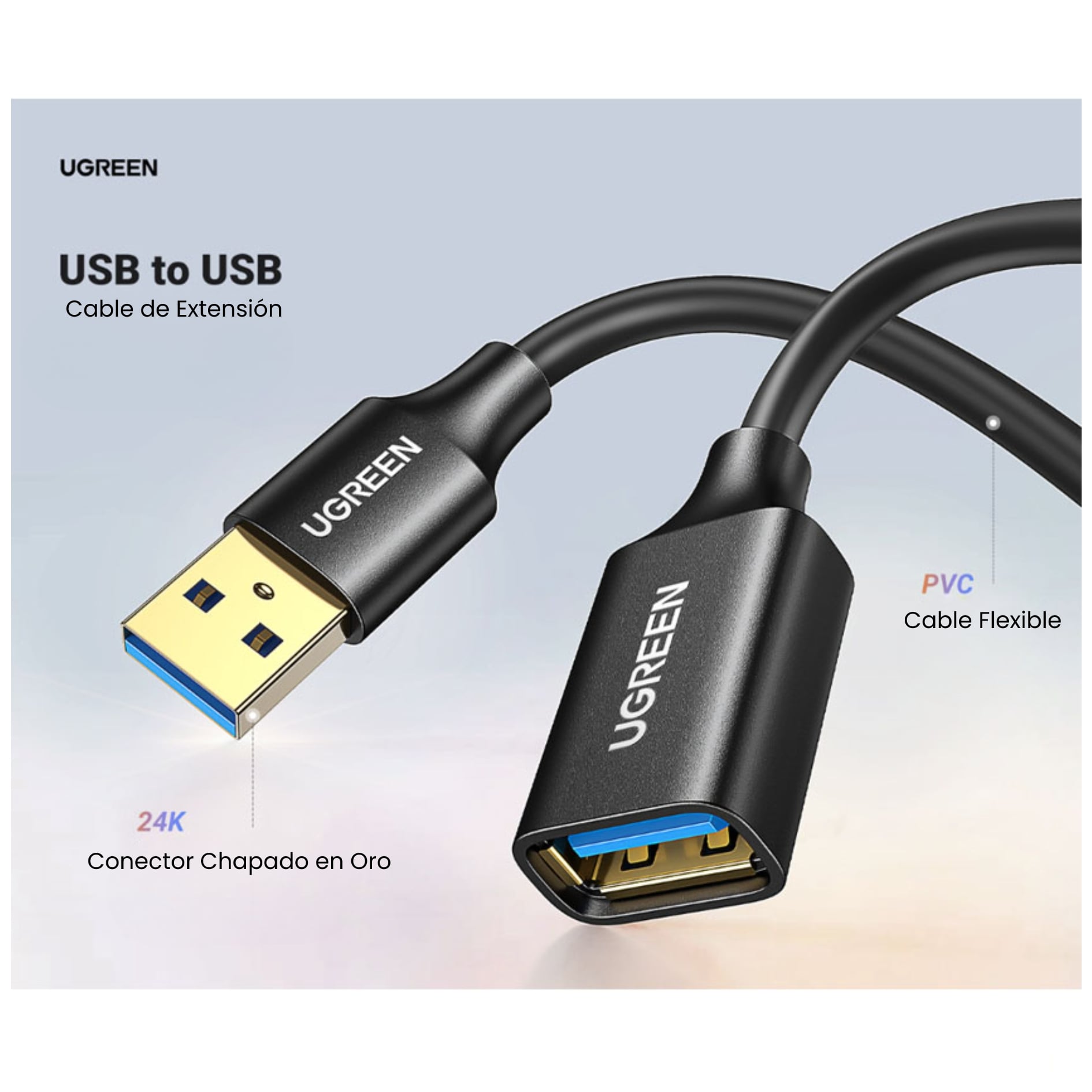 CABLE EXTENSIÓN USB 3.0 UGREEN 1 METRO MACHO A HEMBRA 5GBPS PARA  LAPTOP Y PC - 2