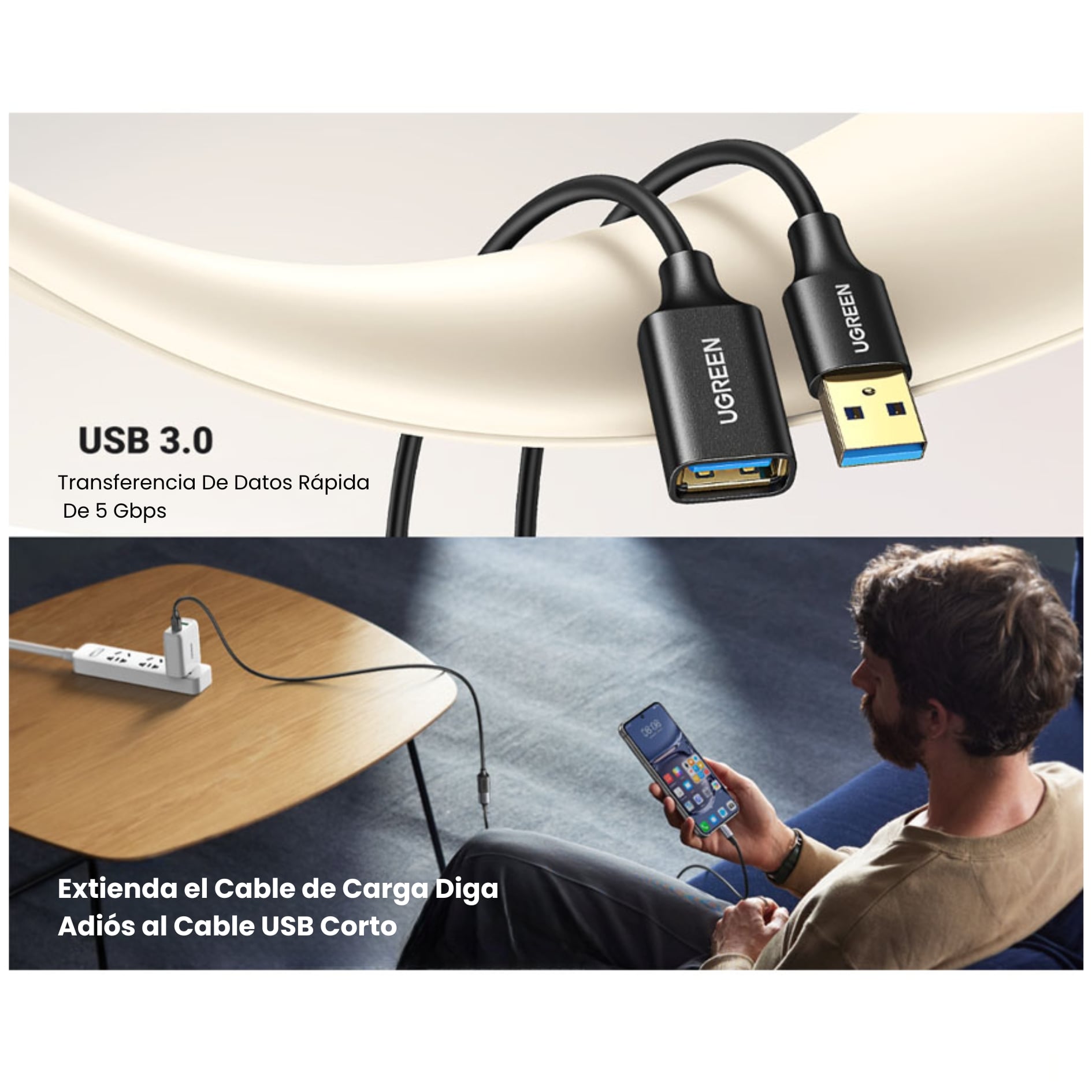 CABLE EXTENSIÓN USB 3.0 UGREEN 1 METRO MACHO A HEMBRA 5GBPS PARA  LAPTOP Y PC - 3