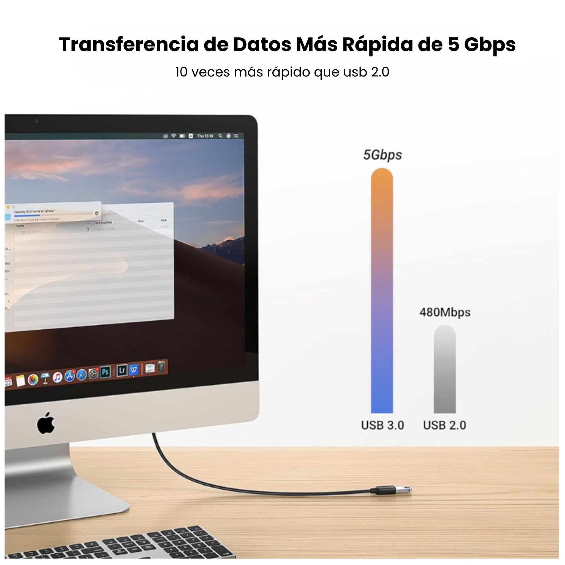 CABLE EXTENSIÓN USB 3.0 UGREEN 1 METRO MACHO A HEMBRA 5GBPS PARA  LAPTOP Y PC - 4