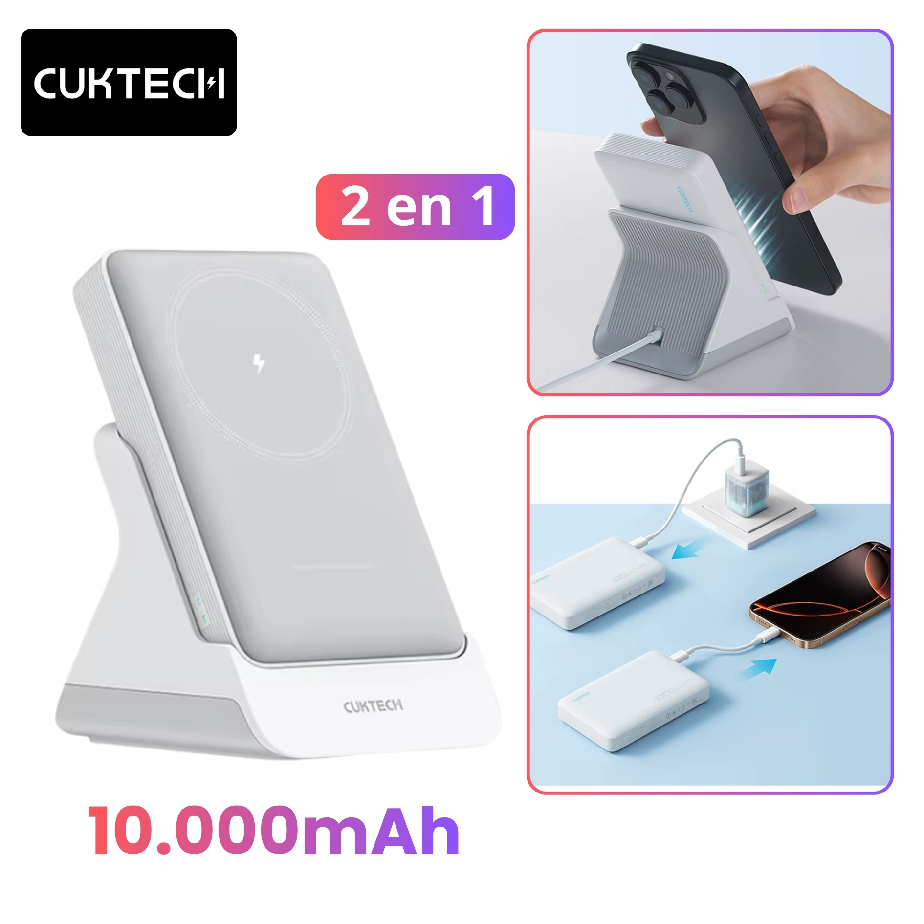 POWER BANK MAGNÉTICO CUKTECH 10000MAH WPB100N CON BASE DE CARGA 7,5 W  CARGA INALÁMBRICA - 1