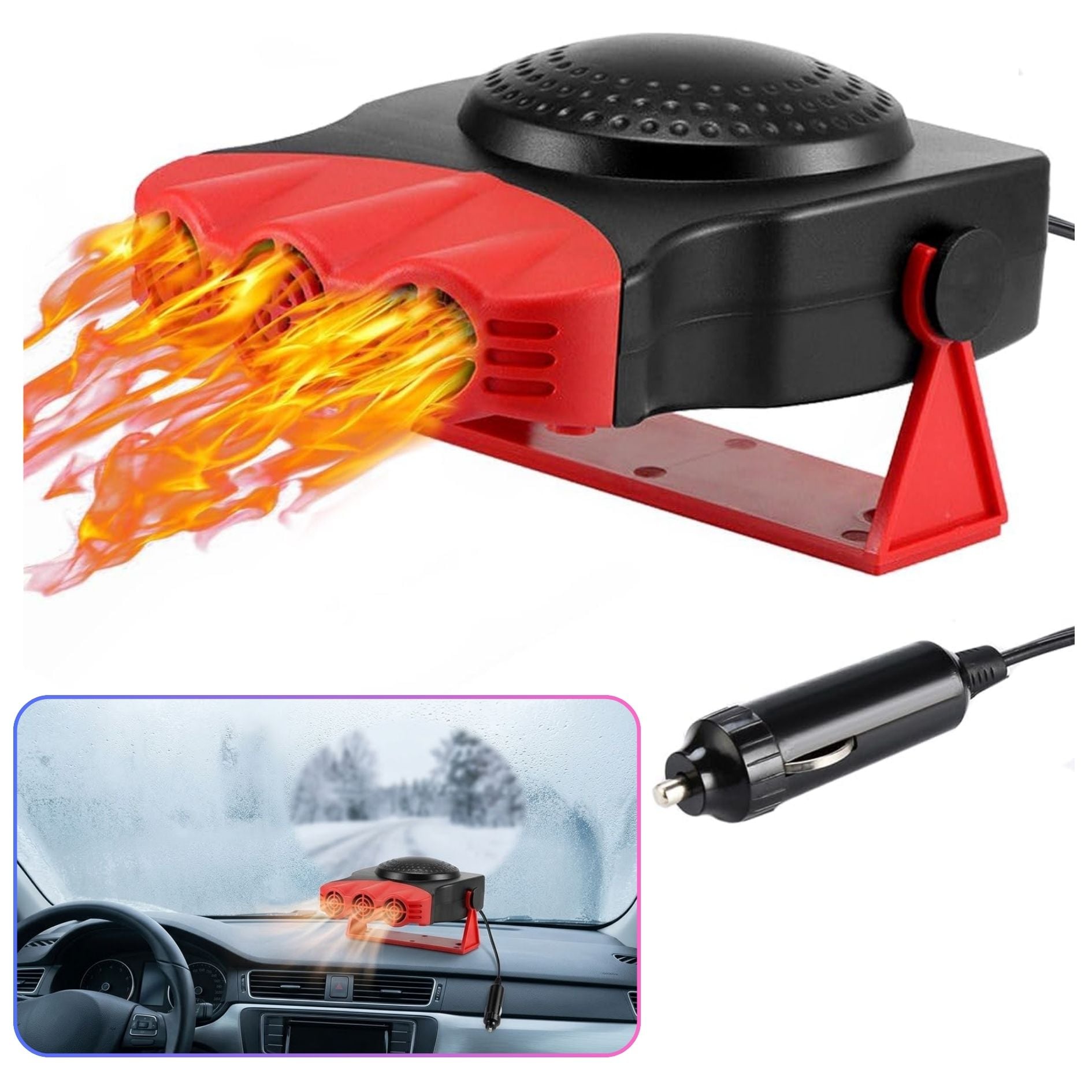 CALEFACTOR PORTÁTIL PARA AUTO 12V 200W DESEMPAÑADOR VIAJES CALEFACCIÓN RÁPIDA - 1