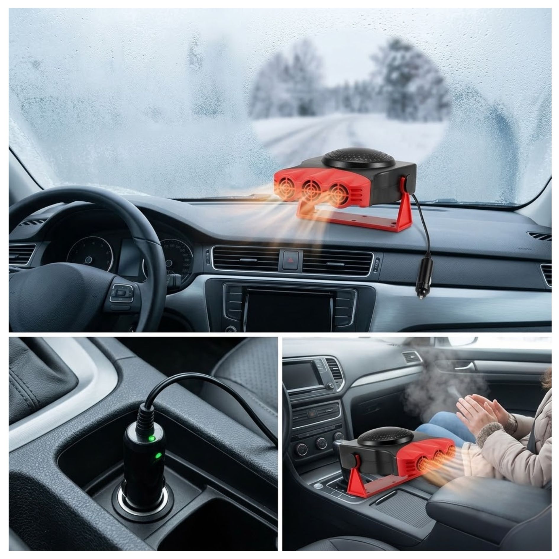CALEFACTOR PORTÁTIL PARA AUTO 12V 200W DESEMPAÑADOR VIAJES CALEFACCIÓN RÁPIDA - 5