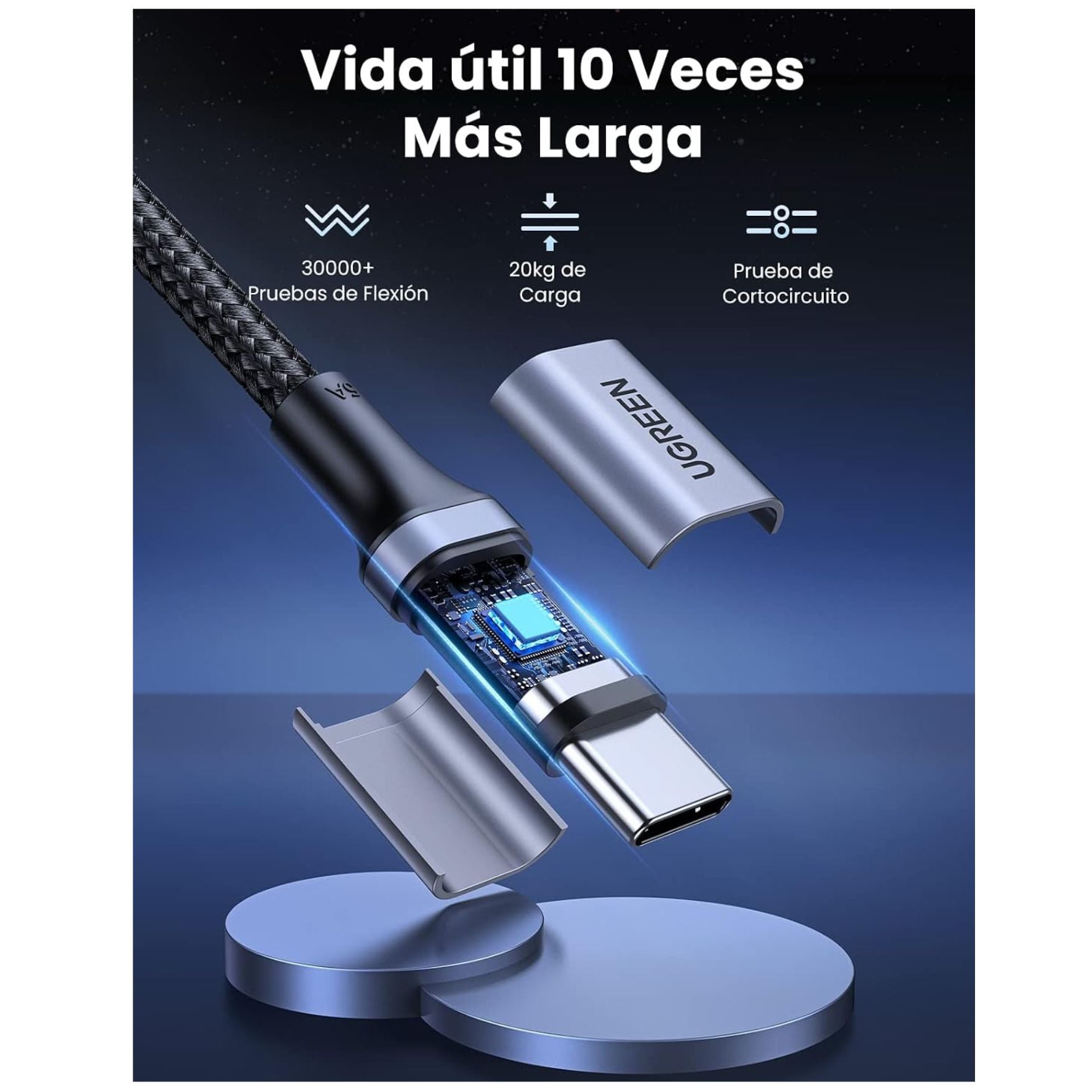 CABLE UGREEN TYPE C A USB C DE 100W CARGA RAPIDA PARA MACBOOK LAPTOP IPHONE SAMSUNG HONOR XIAOMI - 5